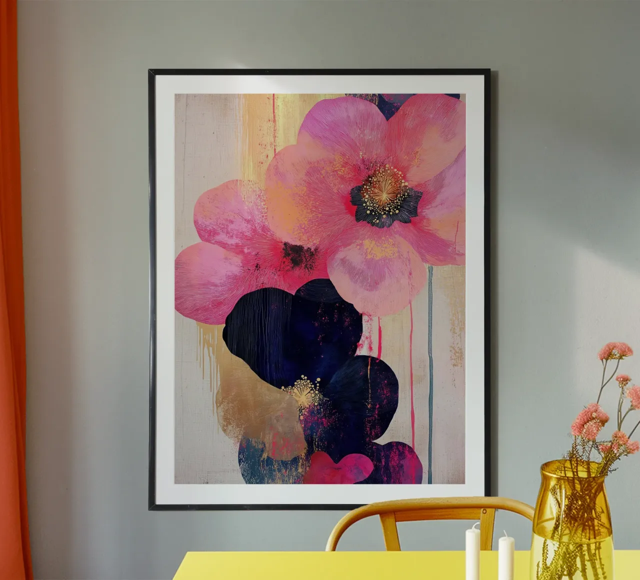 Fiori rosa con oro carta hahnemühle da Imagine