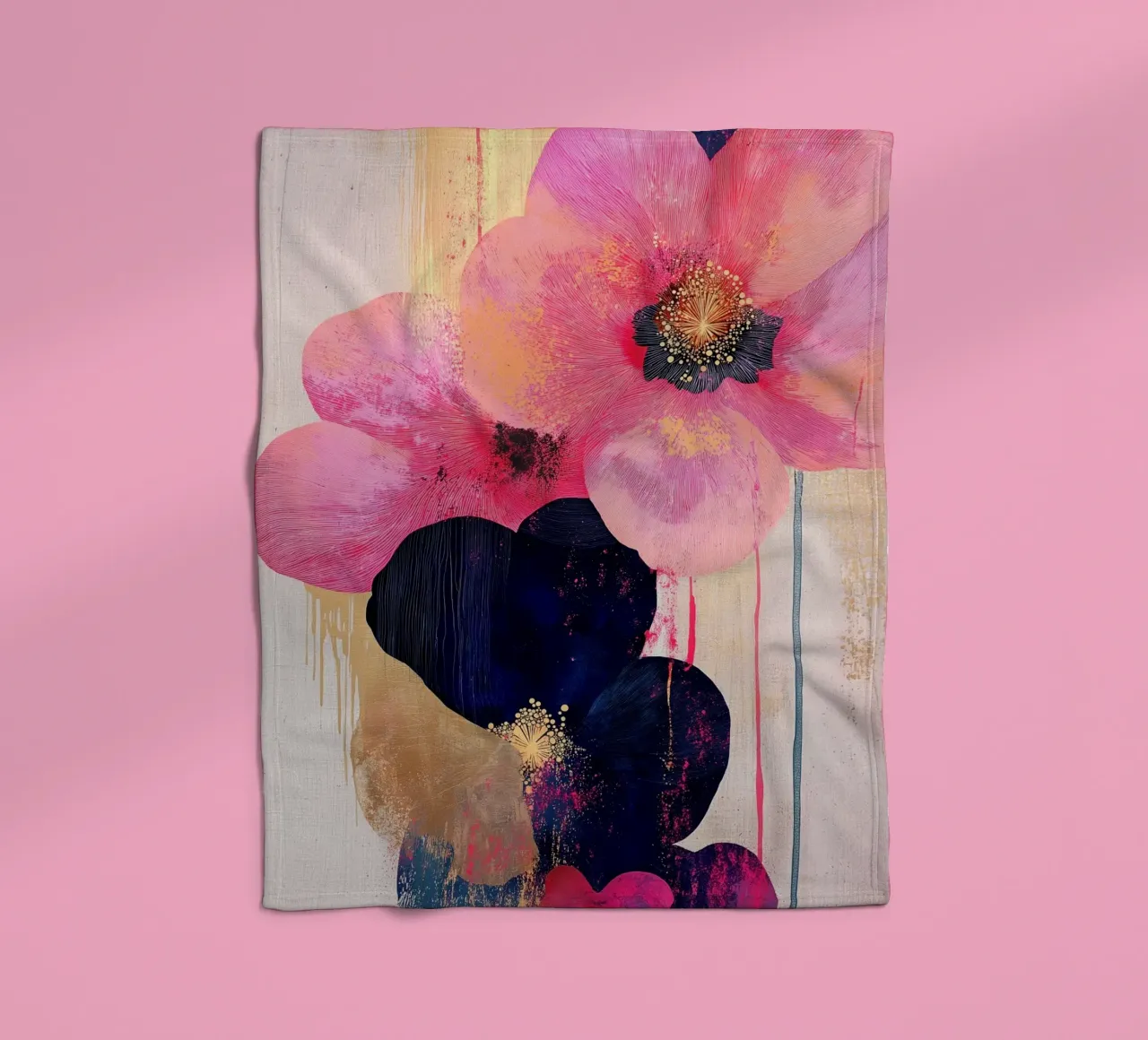 Fiori rosa con oro coperta in pile da Imagine