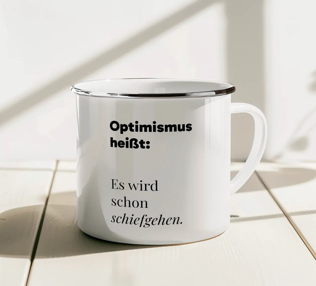 Optimismus enamel mug by color&shape