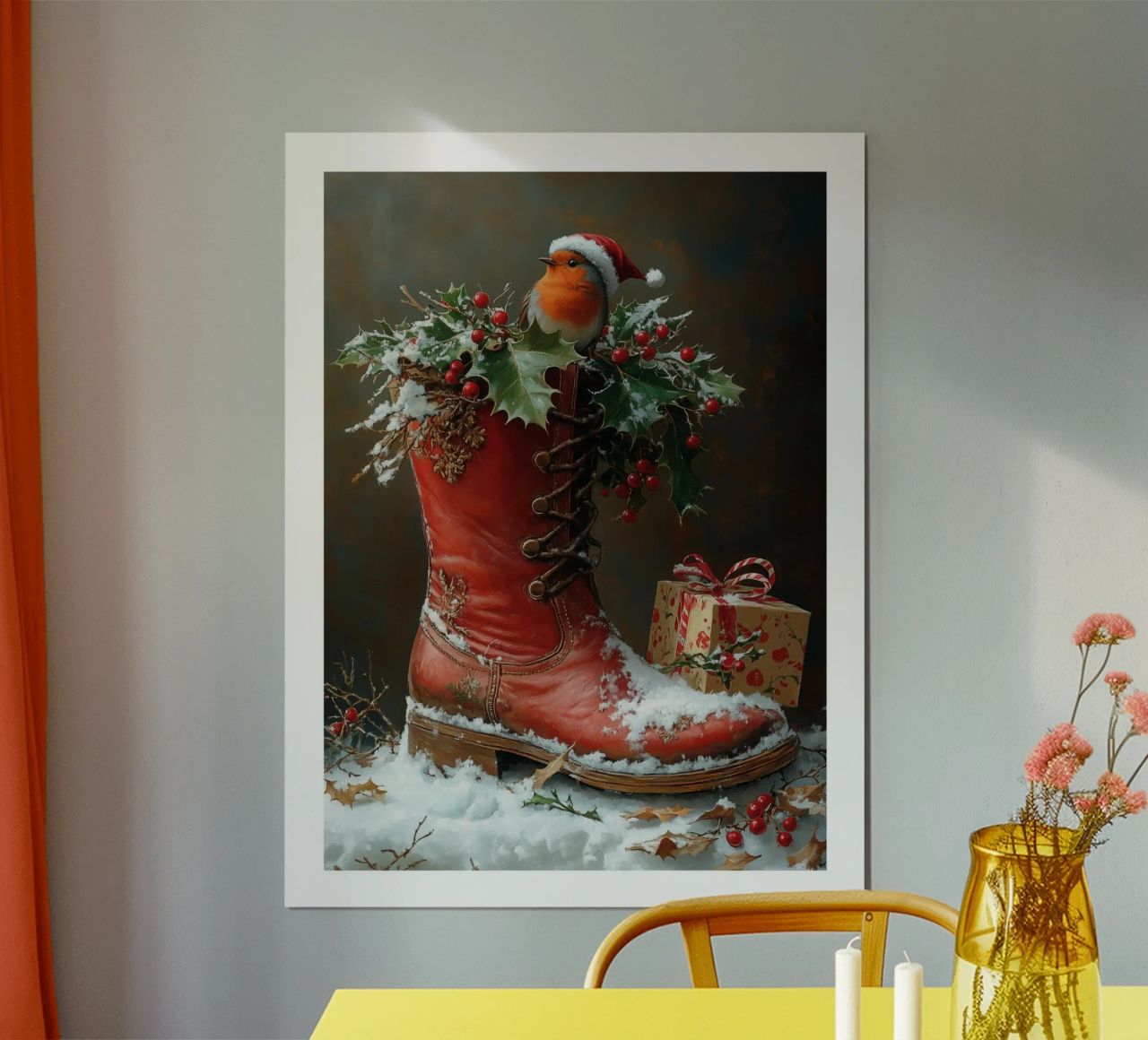 Kerstlaarzen poster met aluminium frame van DWA