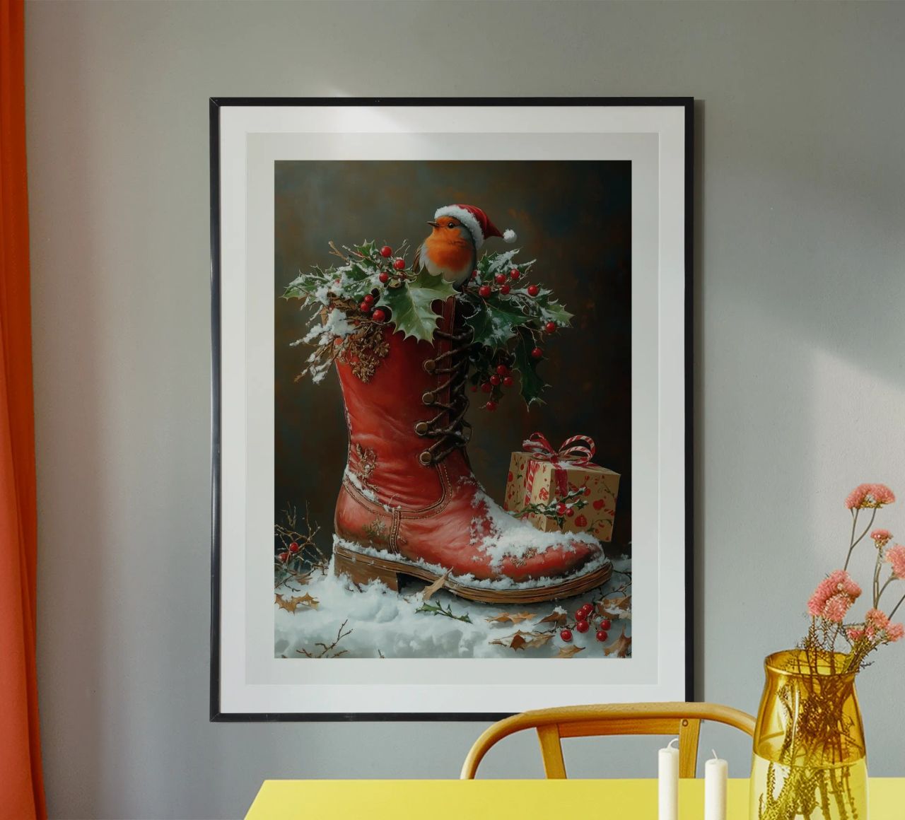 Kerstlaarzen poster met aluminium frame van DWA