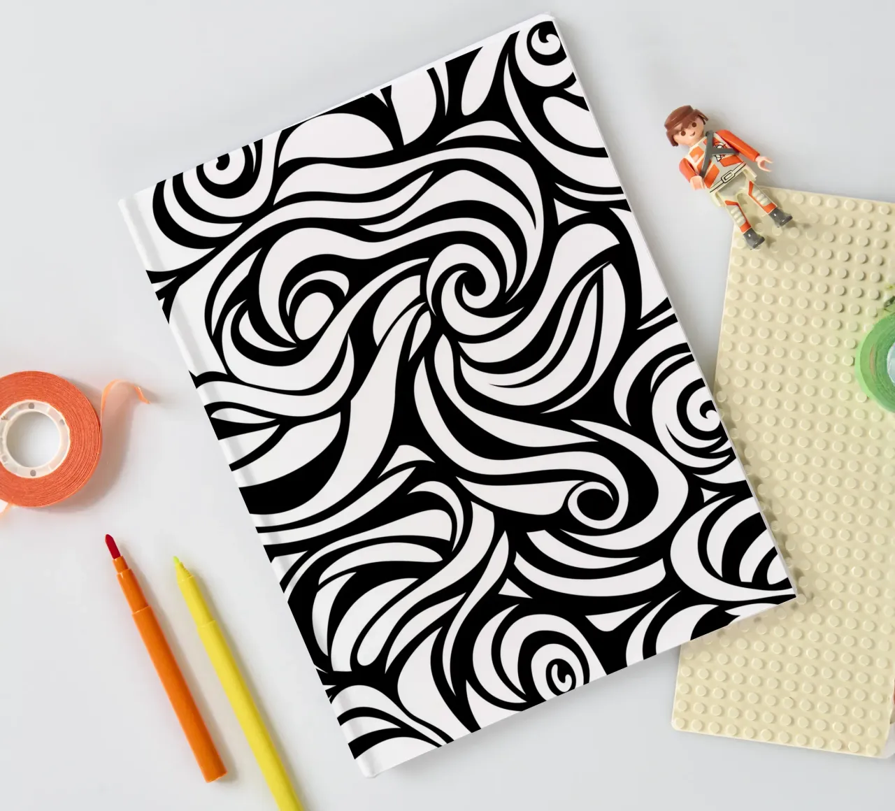 Black and White in Swirls notebook by DWA