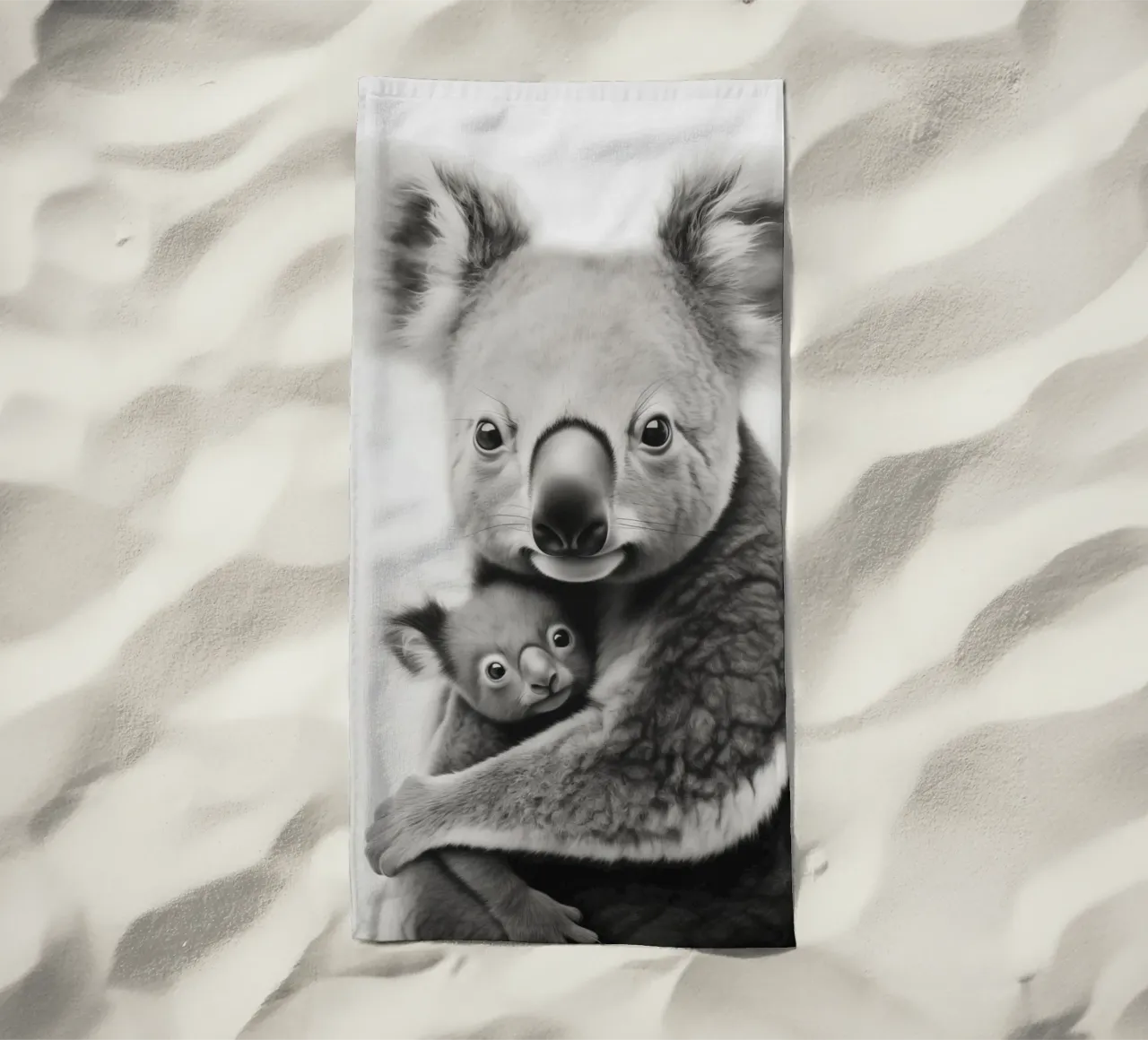 Un simpatico abbraccio tra koala telo mare da Carinaprint