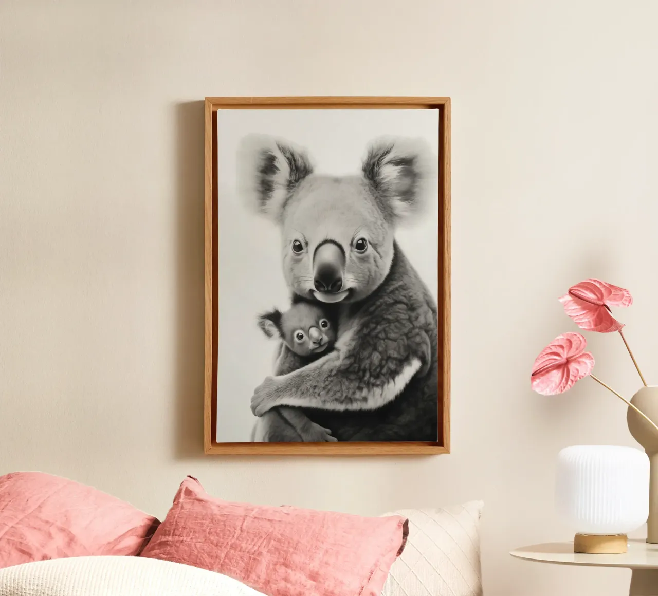 Un simpatico abbraccio tra koala tela con Cornice a cassetta da Carinaprint