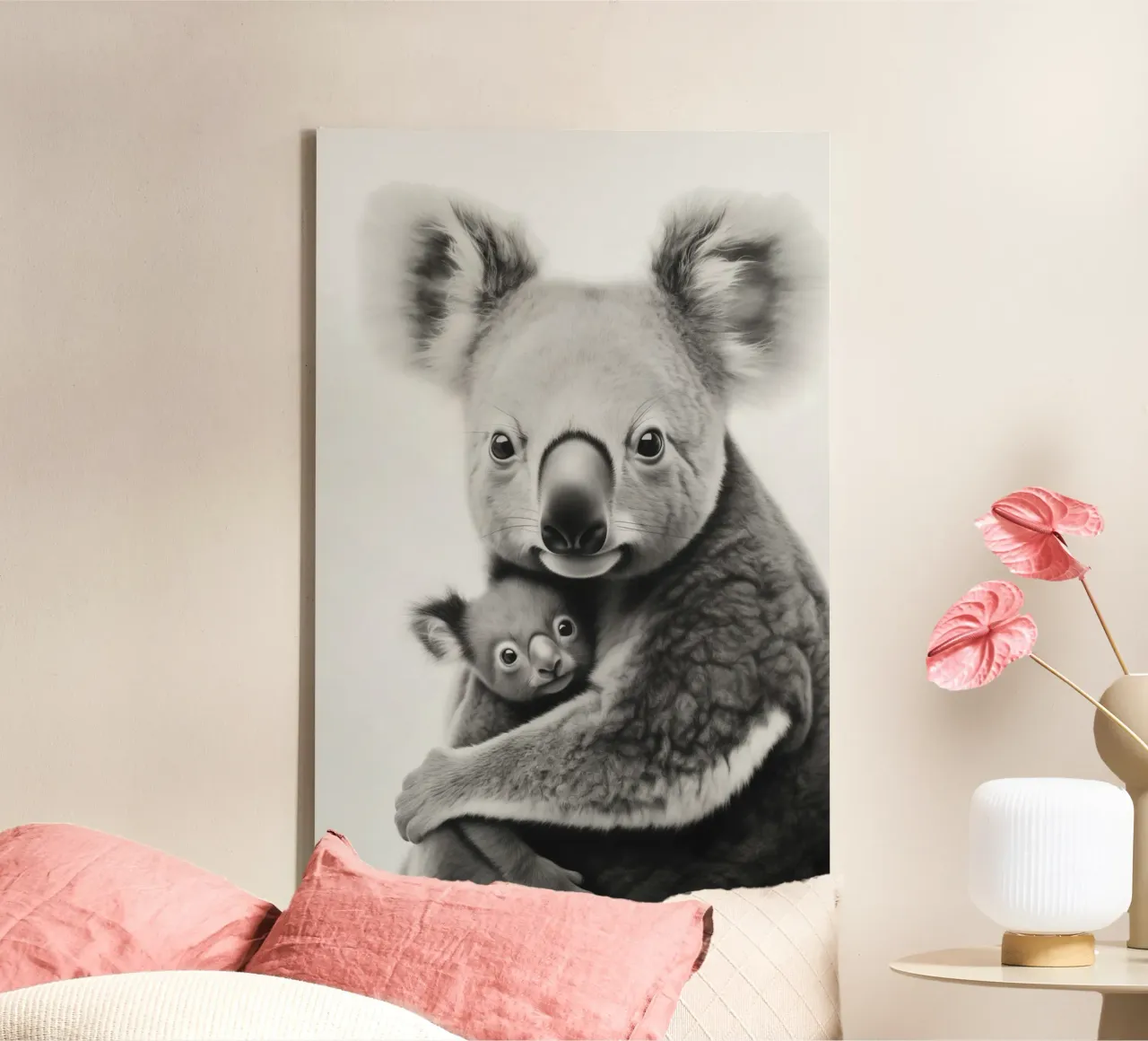 Un simpatico abbraccio tra koala tela con Cornice a cassetta da Carinaprint