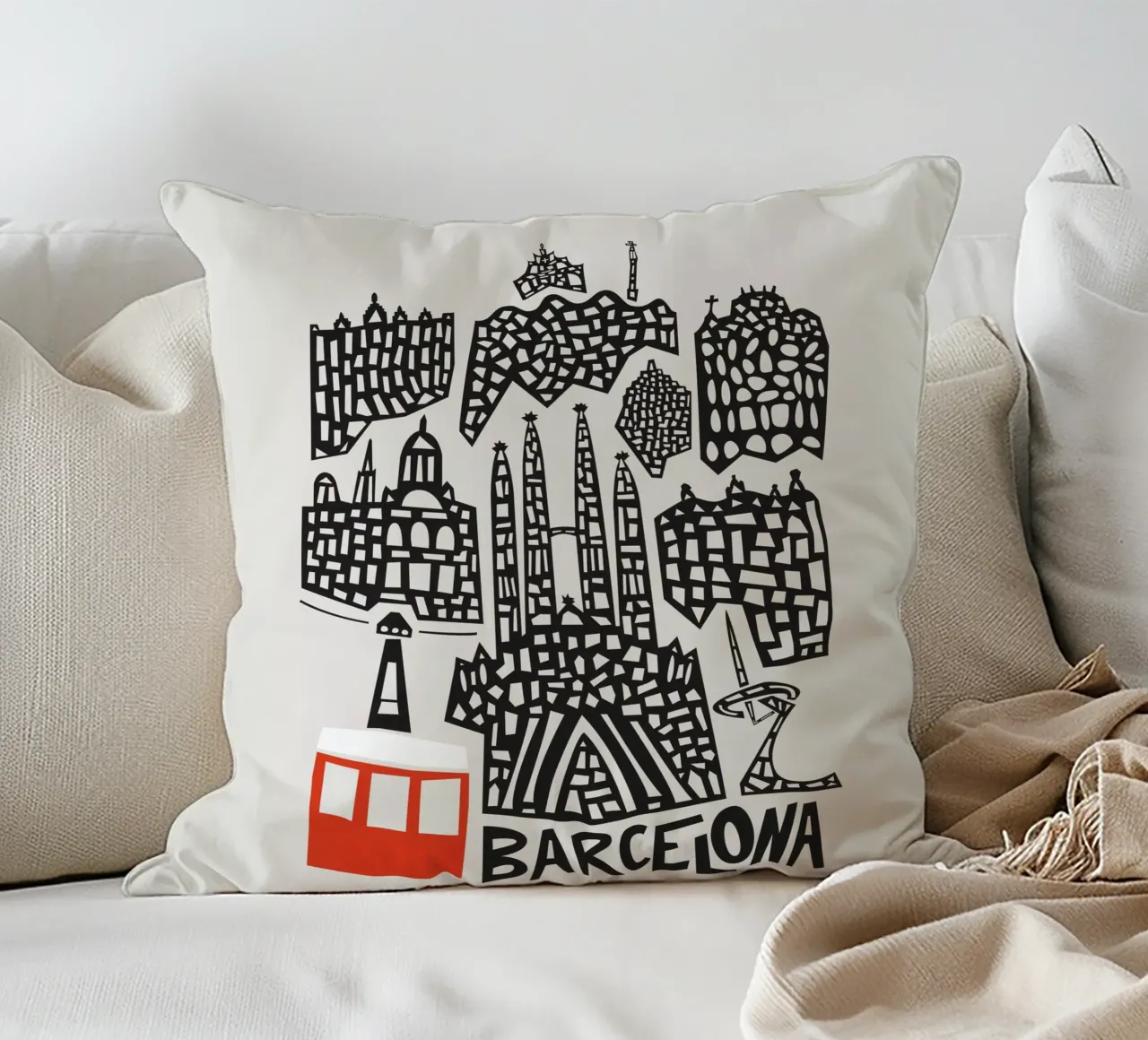 Paesaggio urbano di Barcellona cuscino da Fox & Velvet