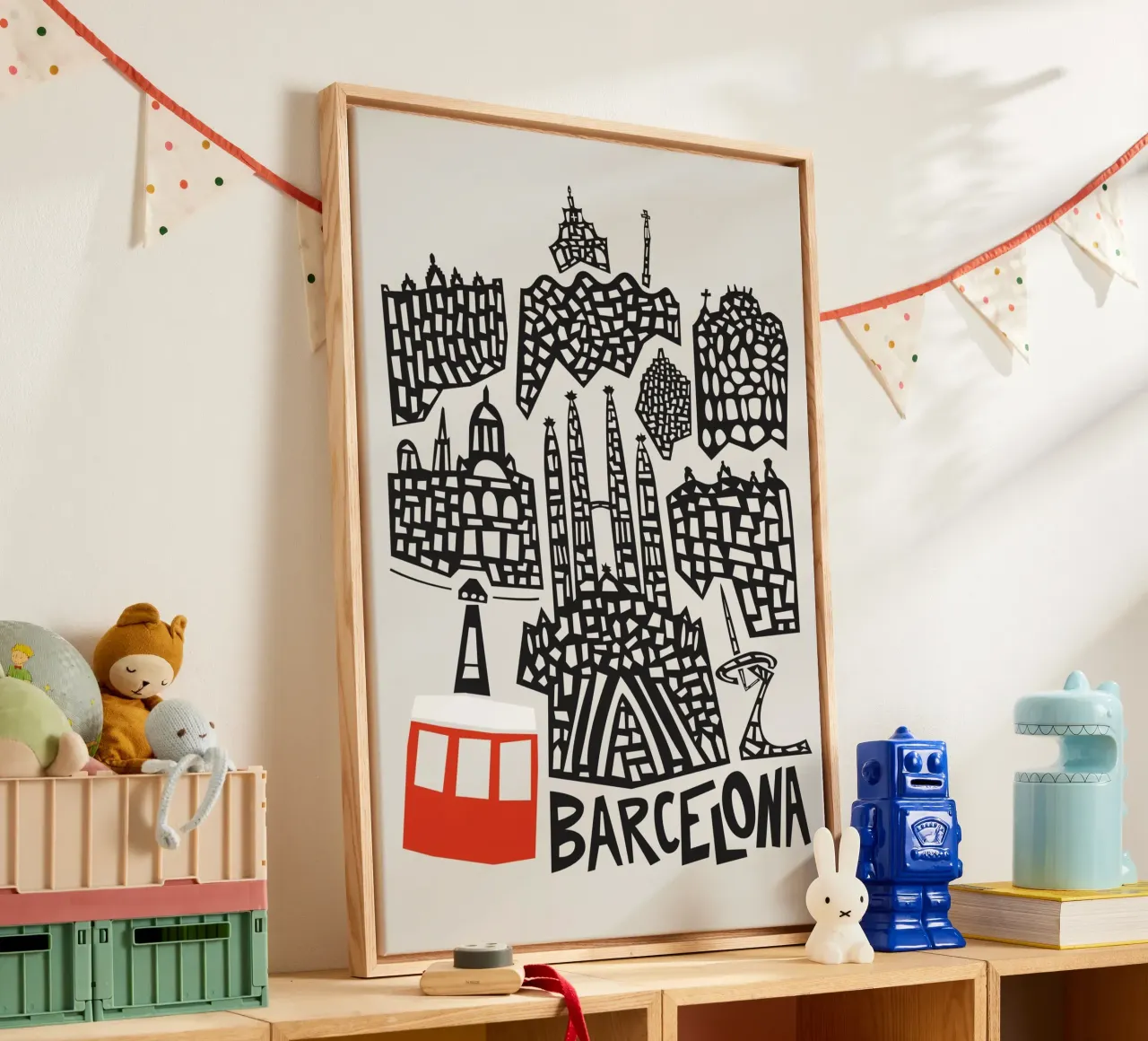 Paesaggio urbano di Barcellona tela con Cornice a cassetta da Fox & Velvet