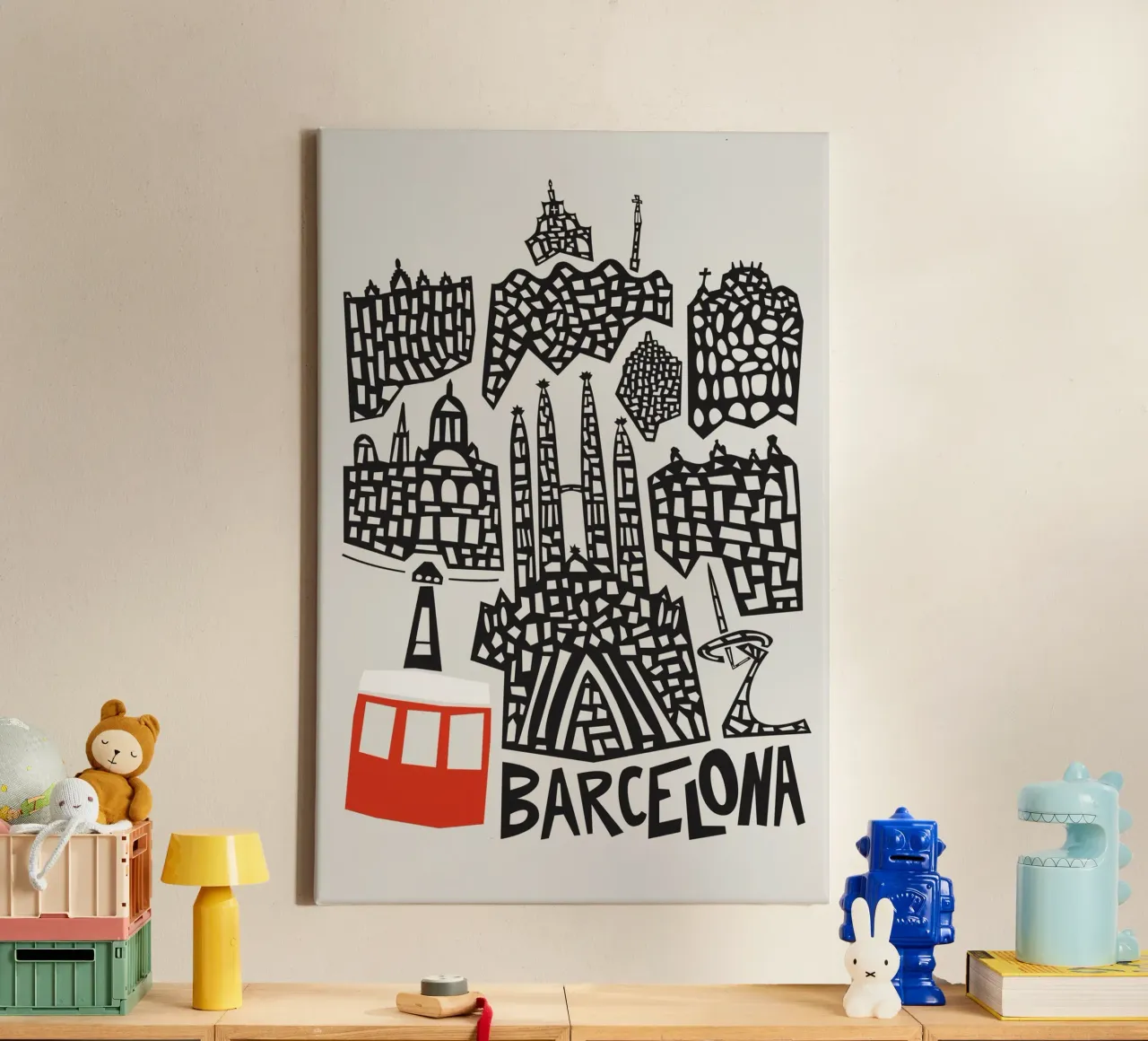 Paesaggio urbano di Barcellona tela con Cornice a cassetta da Fox & Velvet