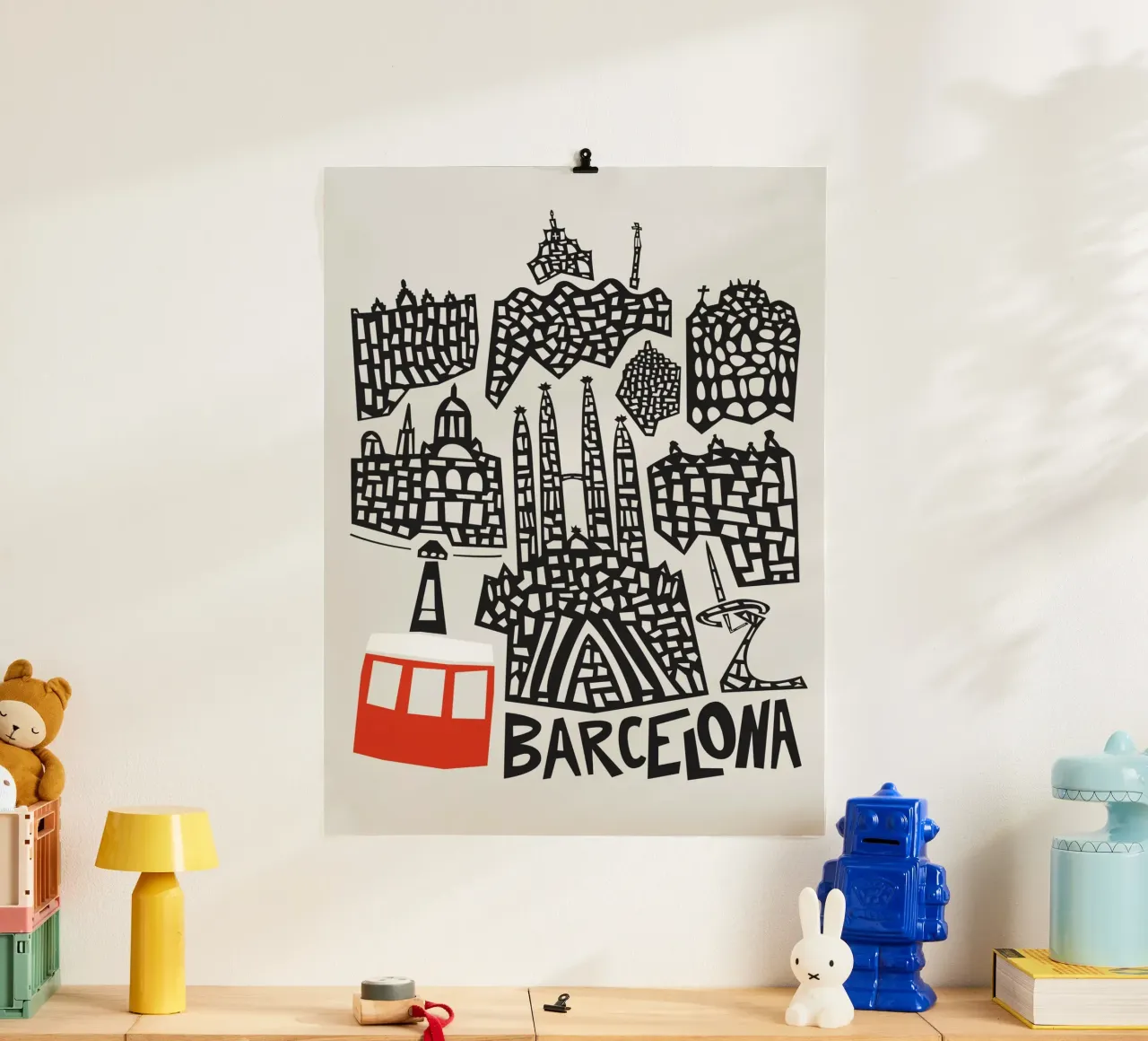 Paesaggio urbano di Barcellona poster con telaio in legno da Fox & Velvet
