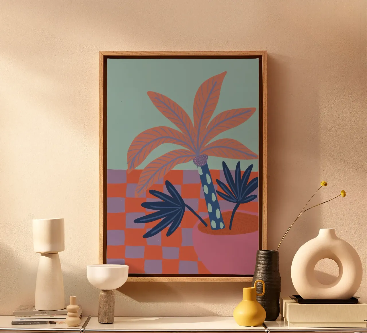 Small palm tree canvas with Floater frame by hej malu