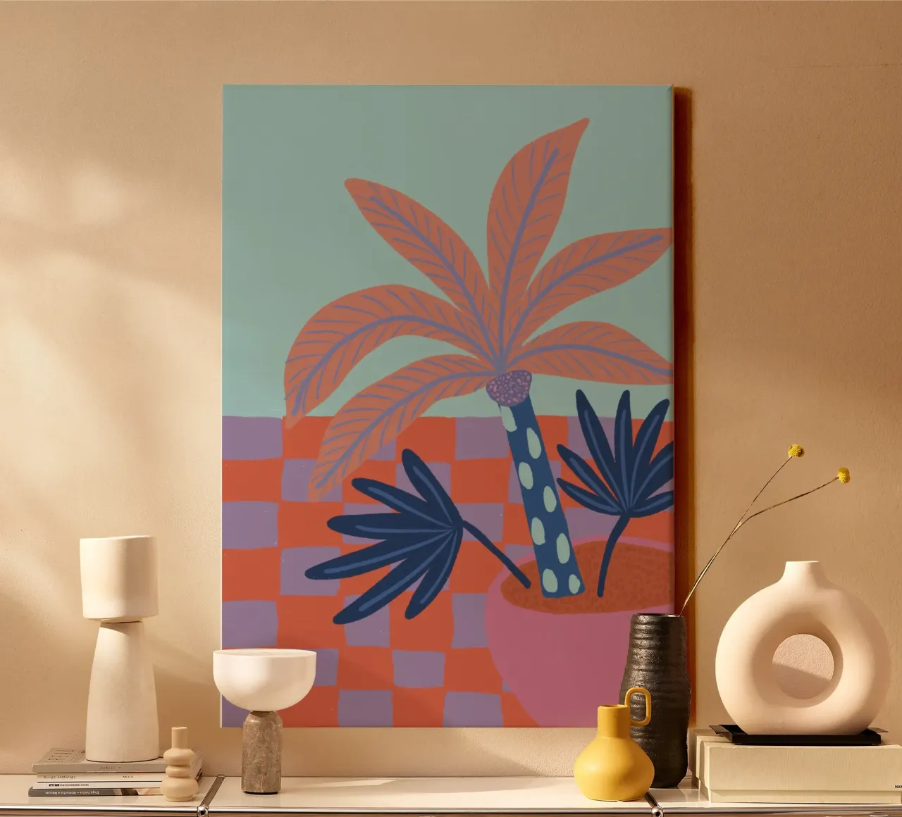 Small palm tree canvas with Floater frame by hej malu
