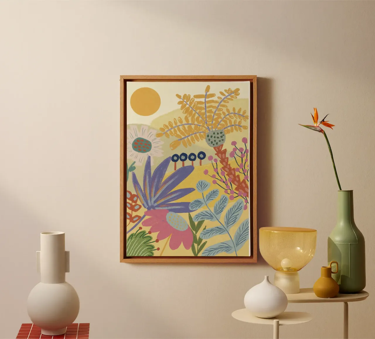 Palmen & Plaatsen - Gele Tuin canvas met Baklijst van hej malu