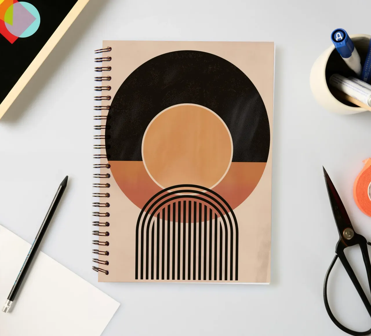 Abstract circles & lines spiral notebook by Whole©