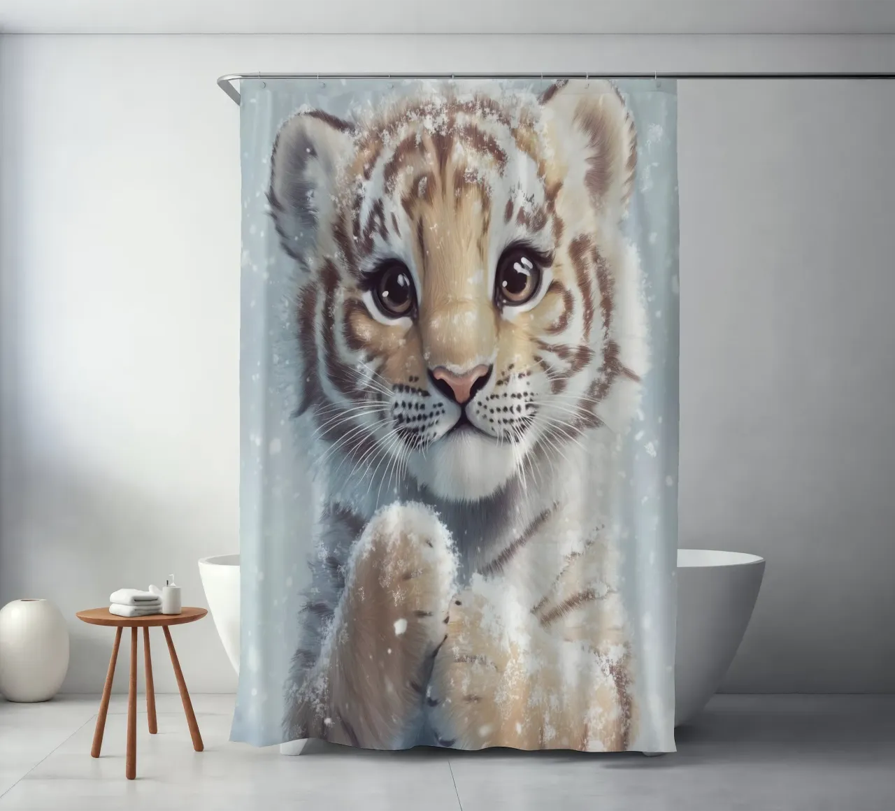 HeldIn #34: Tiger im Schnee Duschvorhang von farbenhelden