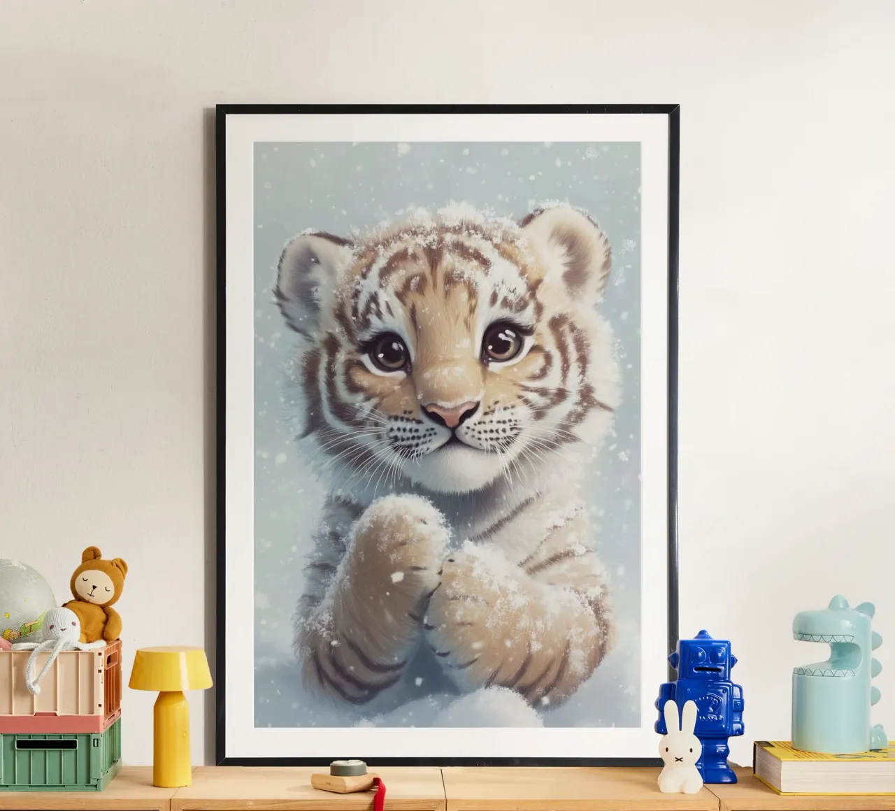 Eroe #34: Tigre nella neve poster con telaio in alluminio da farbenhelden