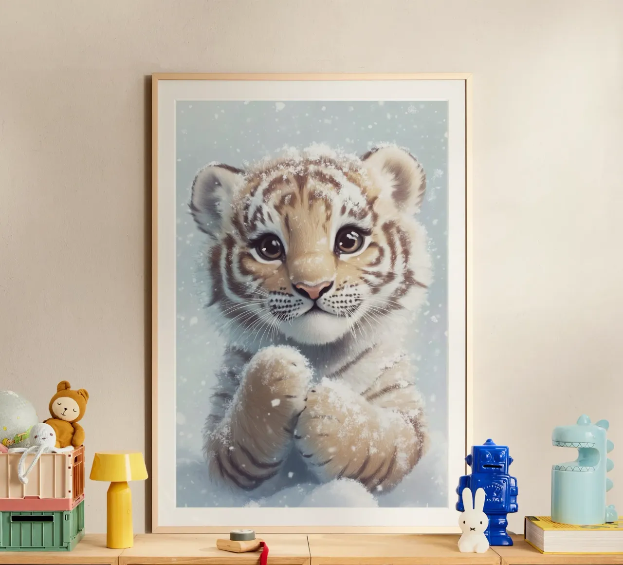 Eroe #34: Tigre nella neve poster con telaio in alluminio da farbenhelden