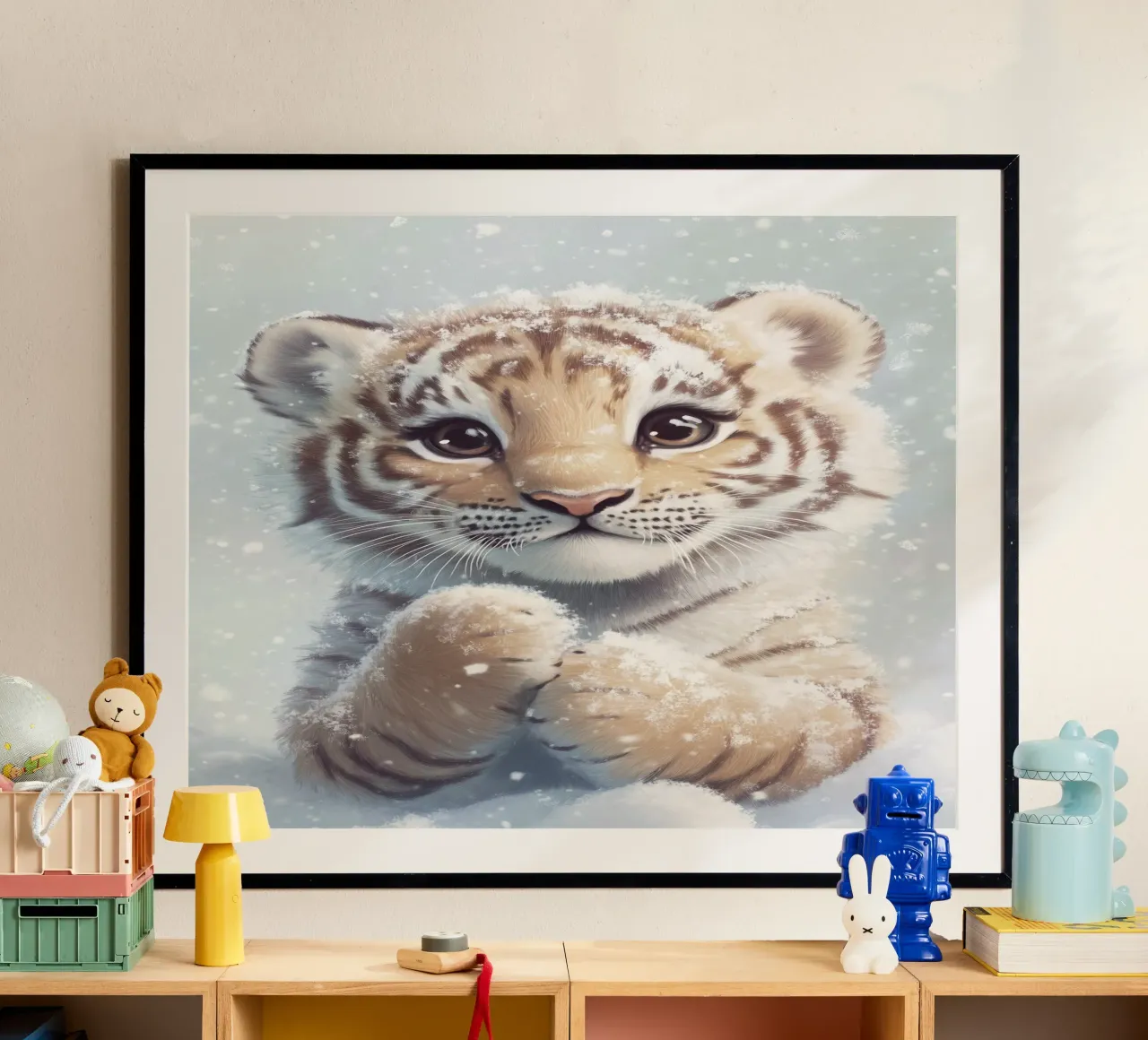Eroe #34: Tigre nella neve poster con telaio in alluminio da farbenhelden