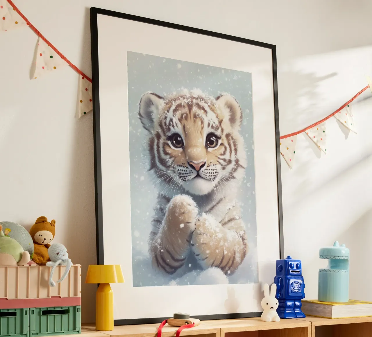 Eroe #34: Tigre nella neve poster con telaio in alluminio da farbenhelden