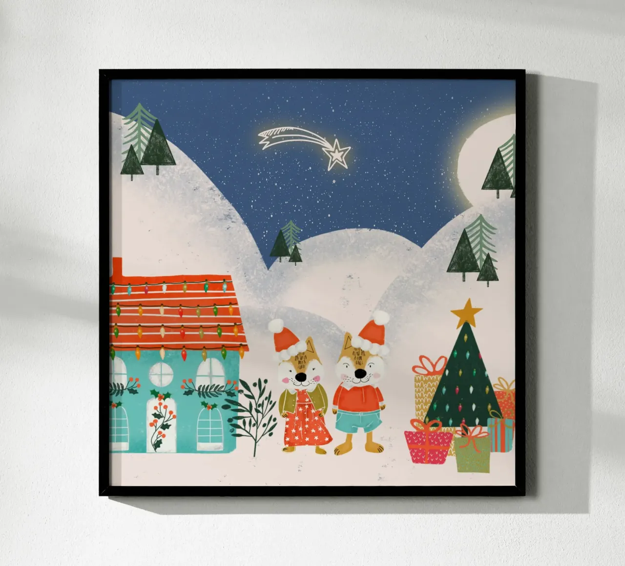 Christmas Cute Foxes poster con telaio in plastica da susanacosta