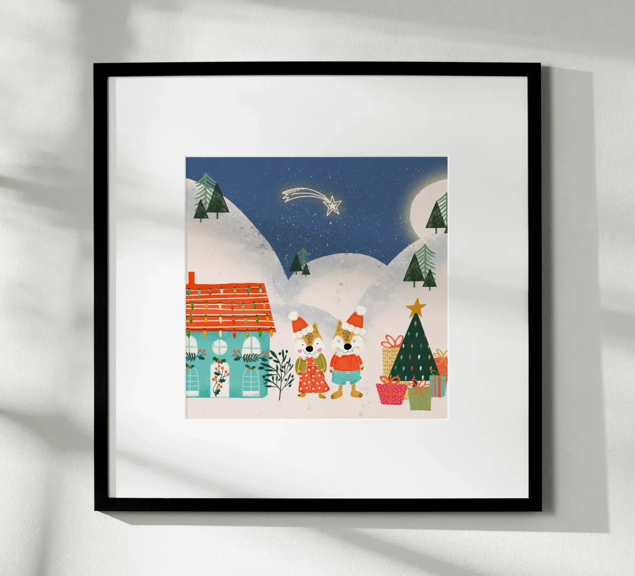 Christmas Cute Foxes poster con telaio in plastica da susanacosta