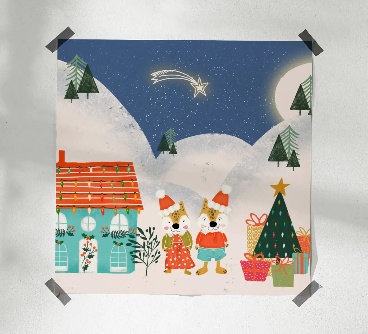 Christmas Cute Foxes poster con telaio in plastica da susanacosta