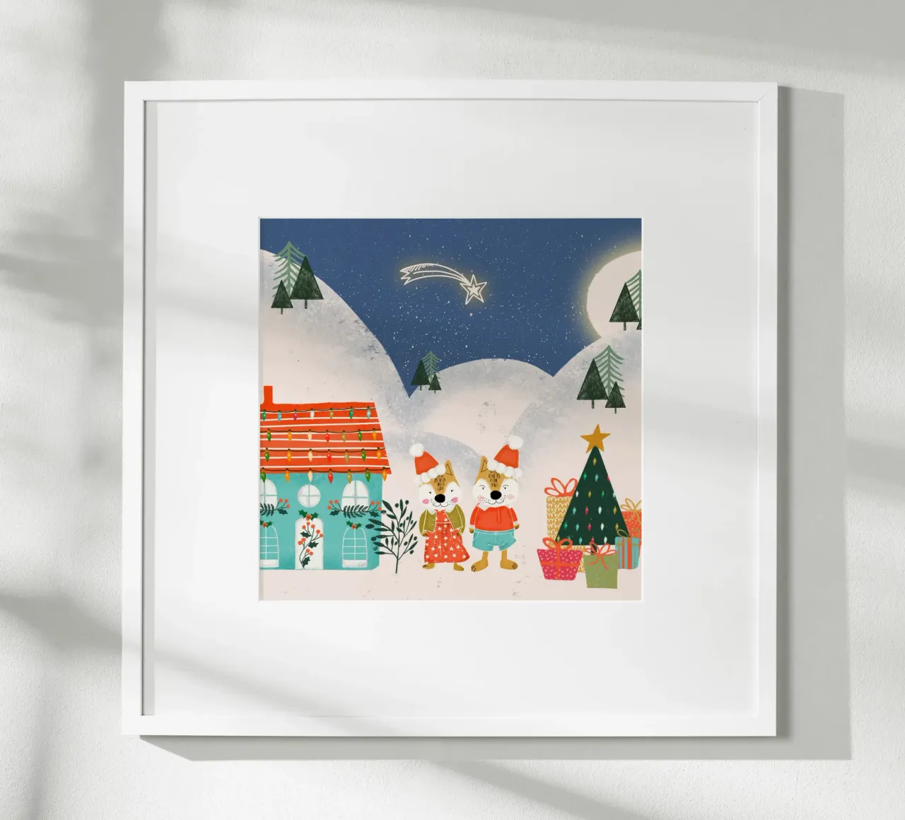 Christmas Cute Foxes poster con telaio in plastica da susanacosta