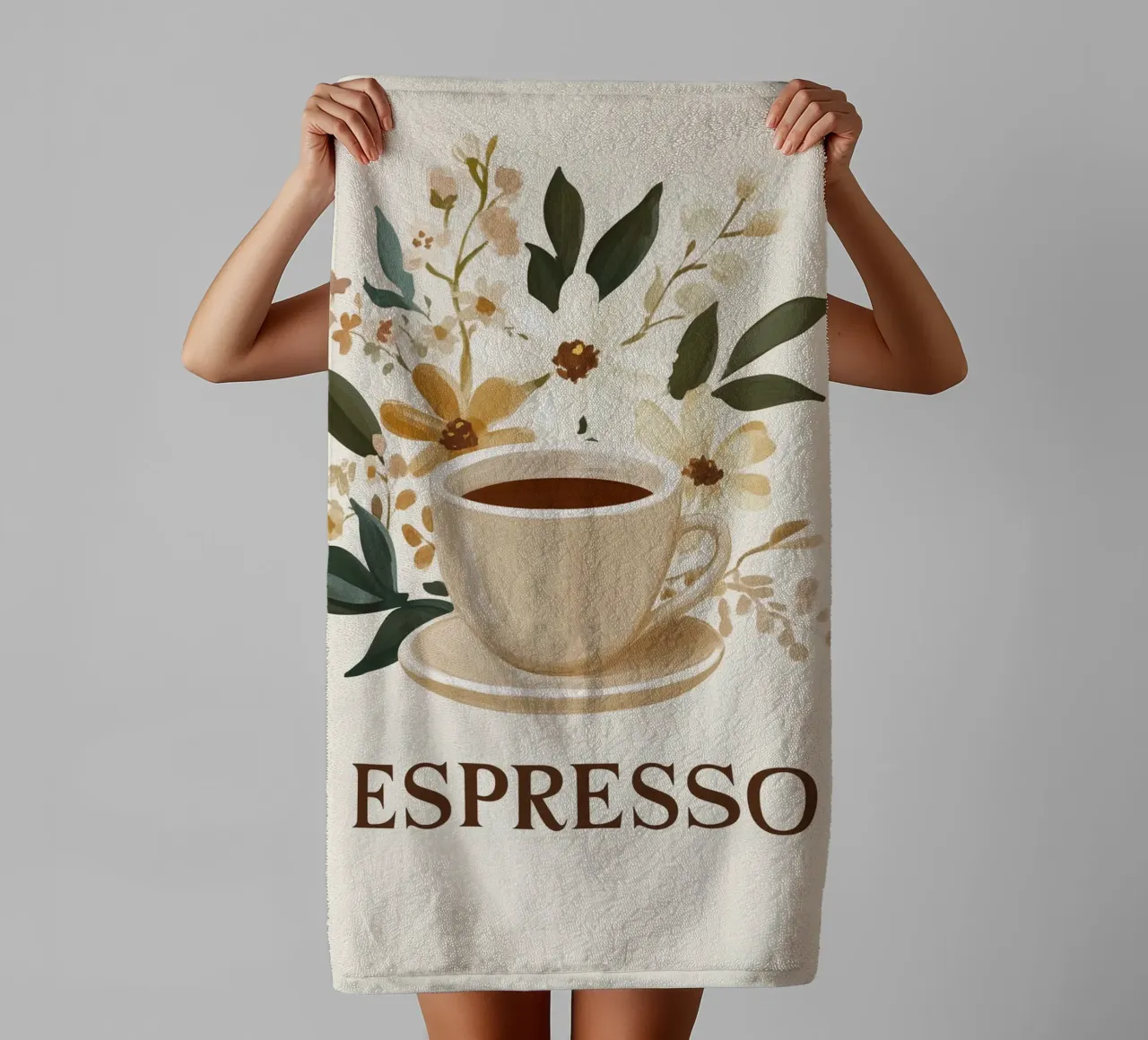 Espresso vintage con bouquet di fiori asciugamano da bagno da Carinaprint