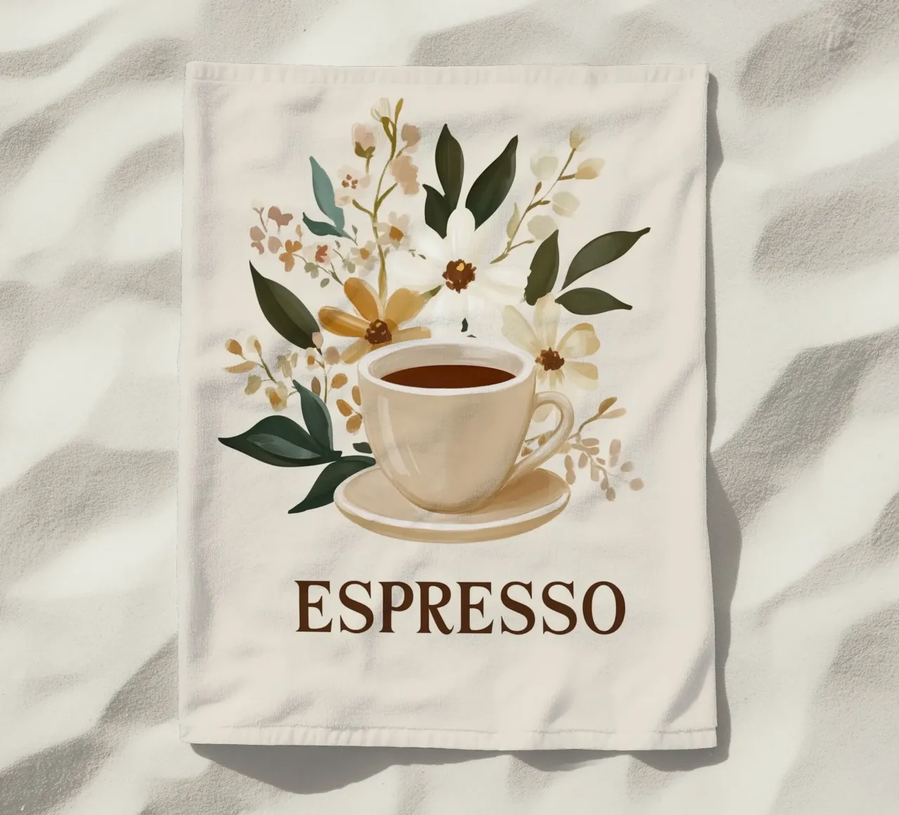 Espresso vintage con bouquet di fiori telo mare da Carinaprint