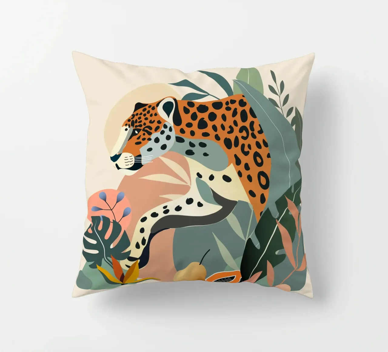 Jaguar in the jungle - Elegant wild animal illustration decorative cushion by namosh