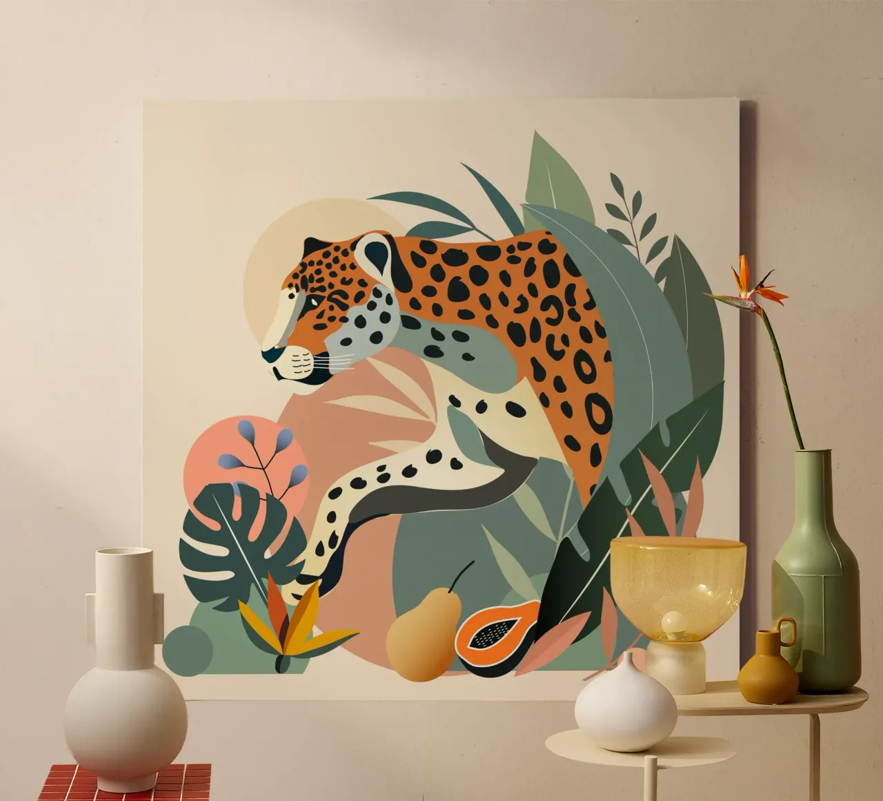Jaguar in the jungle - Elegant wild animal illustration canvas by namosh