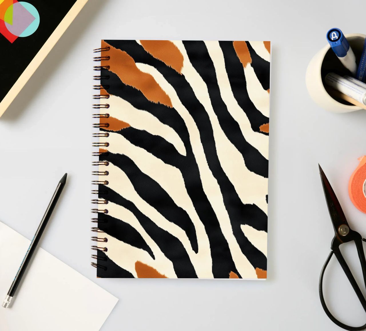 Decorative abstract zebra stripe pattern spiral notebook by Autofocus