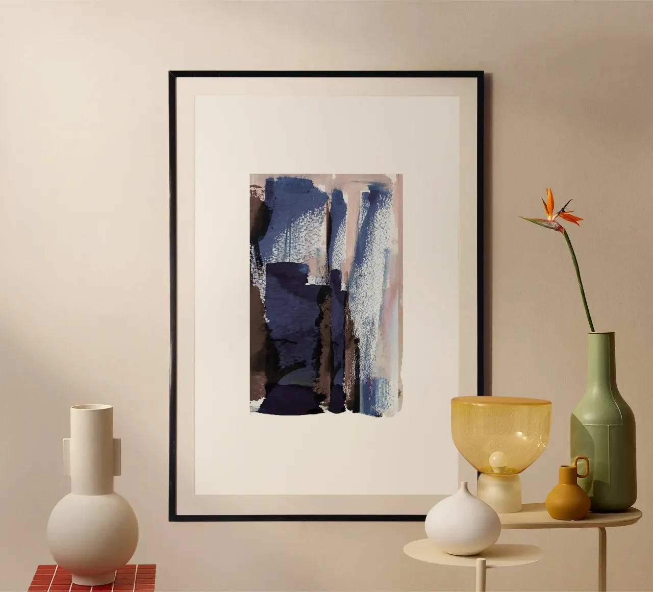 Abstract Pink Blue poster with wooden frame by nileshkikuuchise