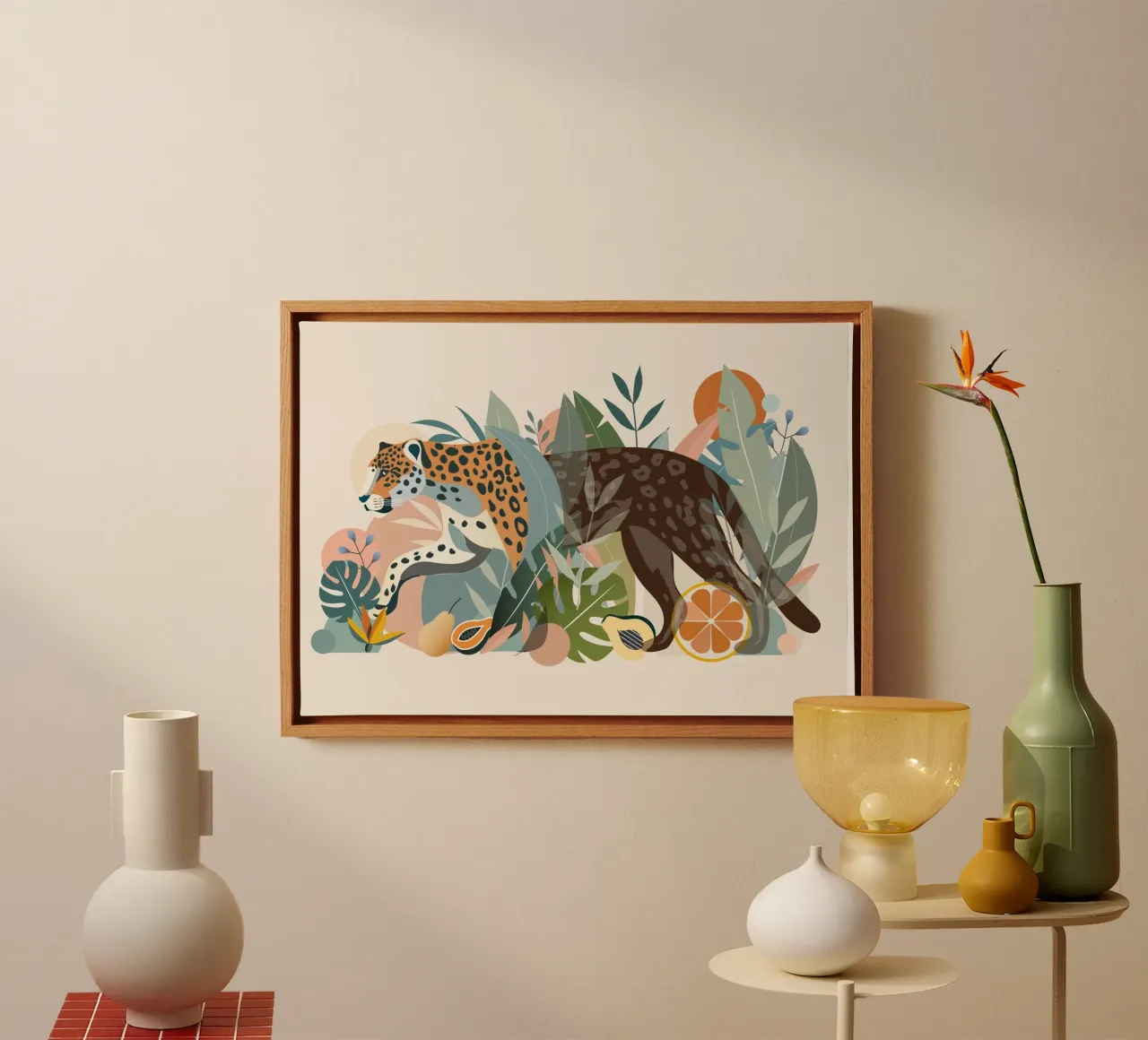 Jaguar in de tropische jungle - half schaduw ontwerp canvas met Baklijst van namosh