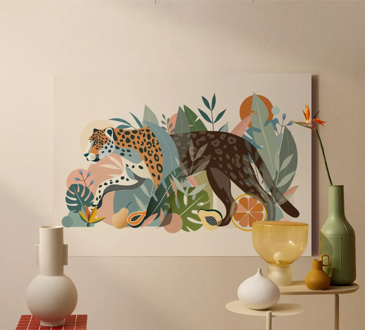 Jaguar in de tropische jungle - half schaduw ontwerp canvas met Baklijst van namosh