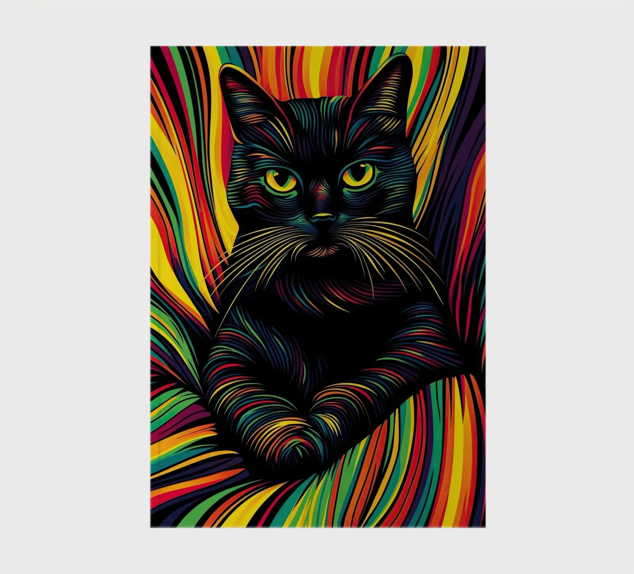 Psychedelic cat with colourful stripe pattern notebook by Autofocus