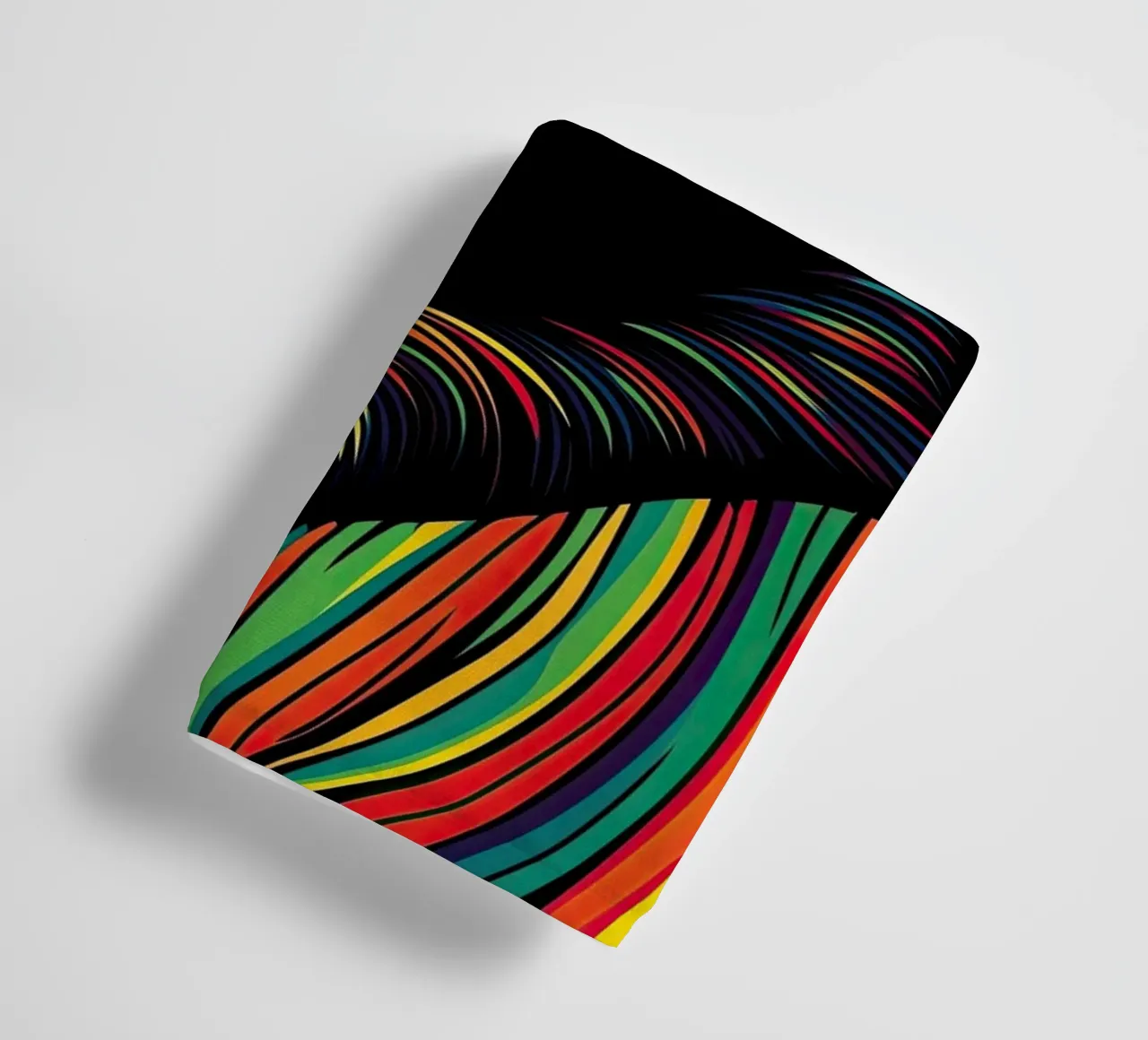 Psychedelic cat with colourful stripe pattern towel by Autofocus