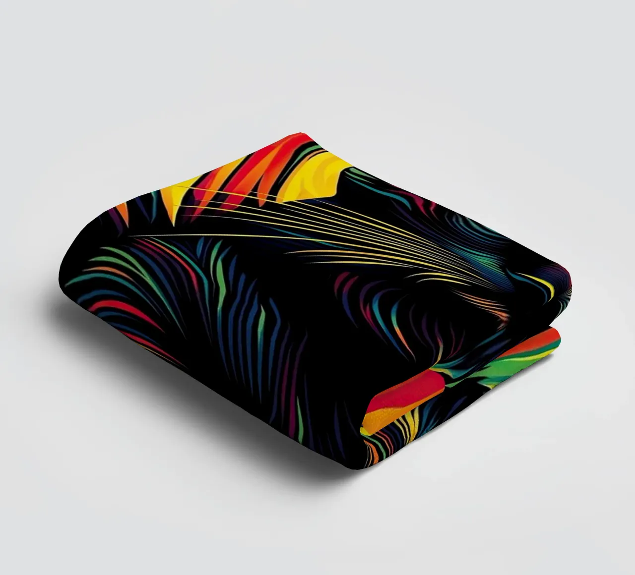 Psychedelic cat with colourful stripe pattern towel by Autofocus