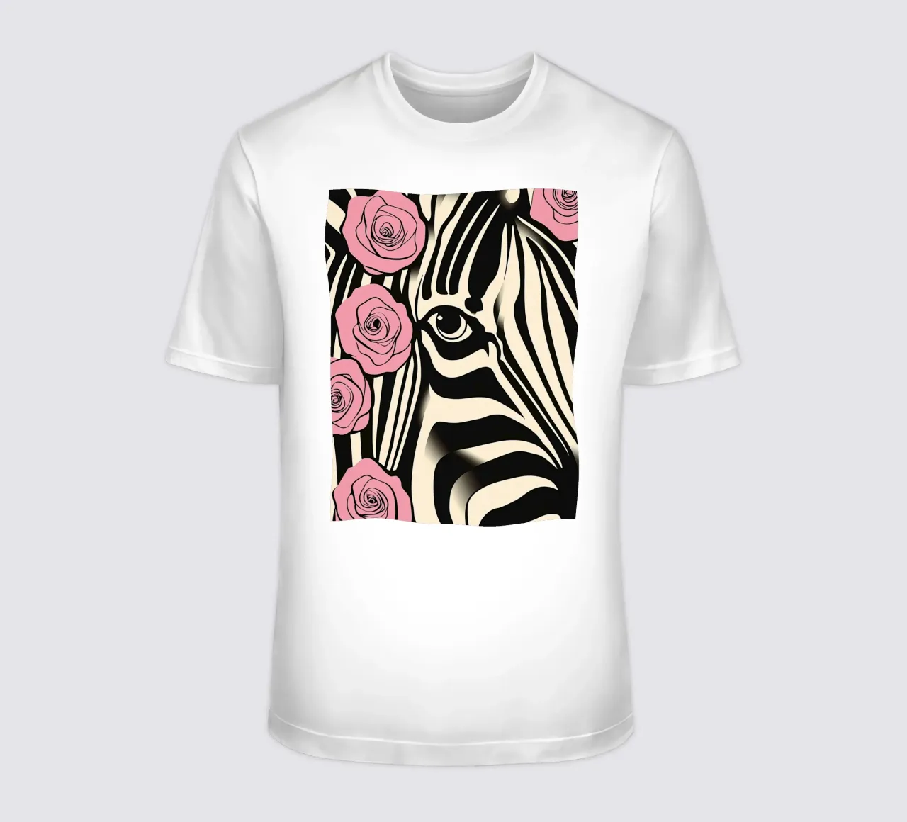 Ritratto di zebra con rose rosa | Pop Art decorativa t-shirt da Autofocus