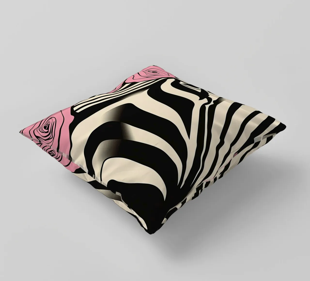 Ritratto di zebra con rose rosa | Pop Art decorativa cuscino da Autofocus