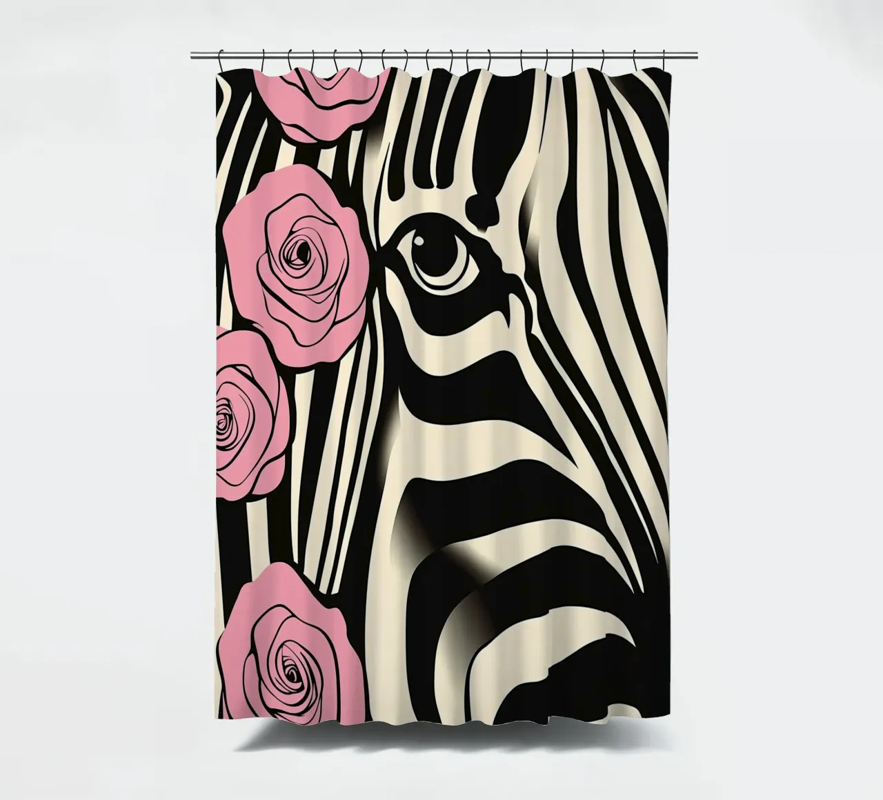Ritratto di zebra con rose rosa | Pop Art decorativa tenda da doccia da Autofocus