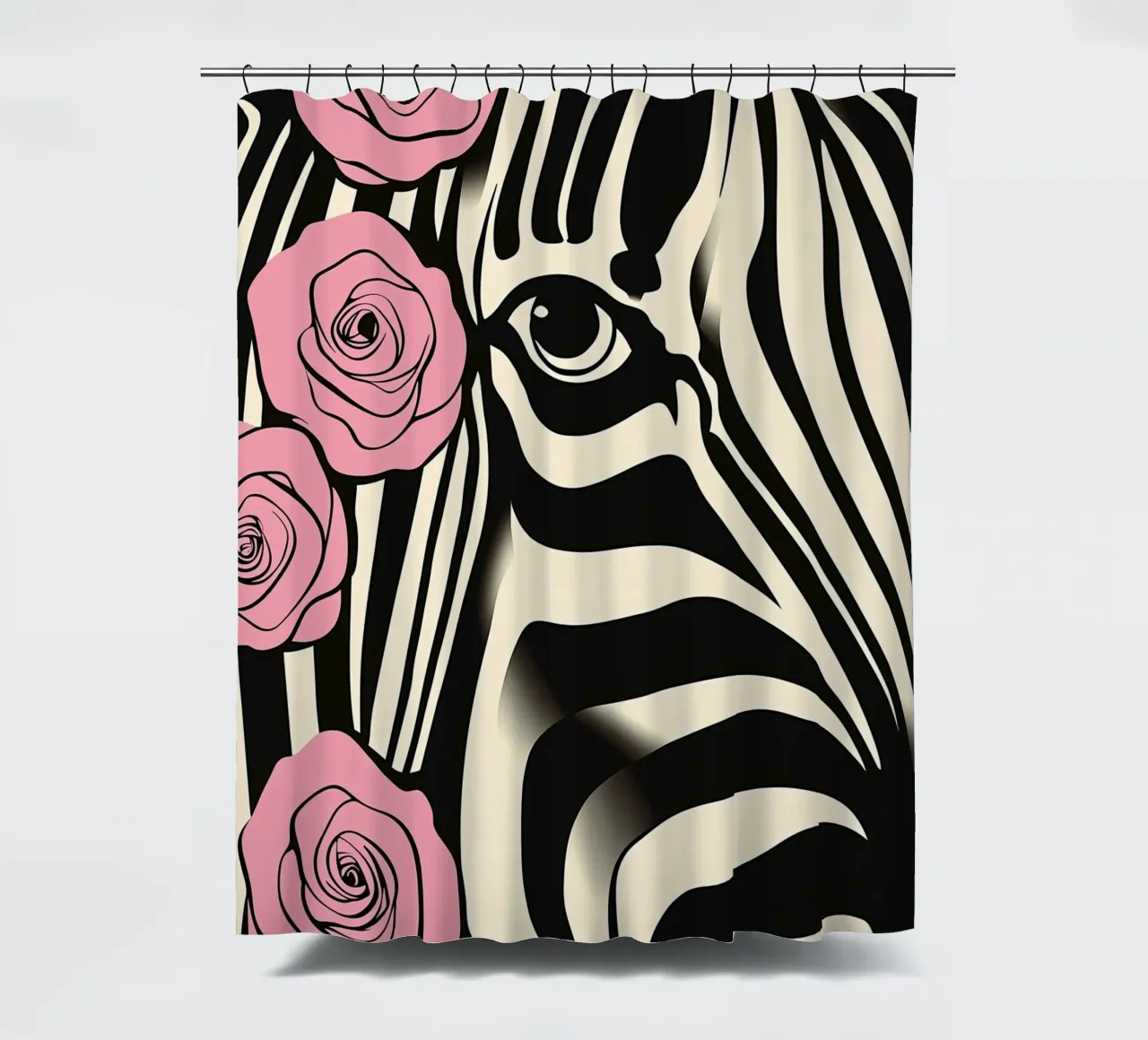 Ritratto di zebra con rose rosa | Pop Art decorativa tenda da doccia da Autofocus