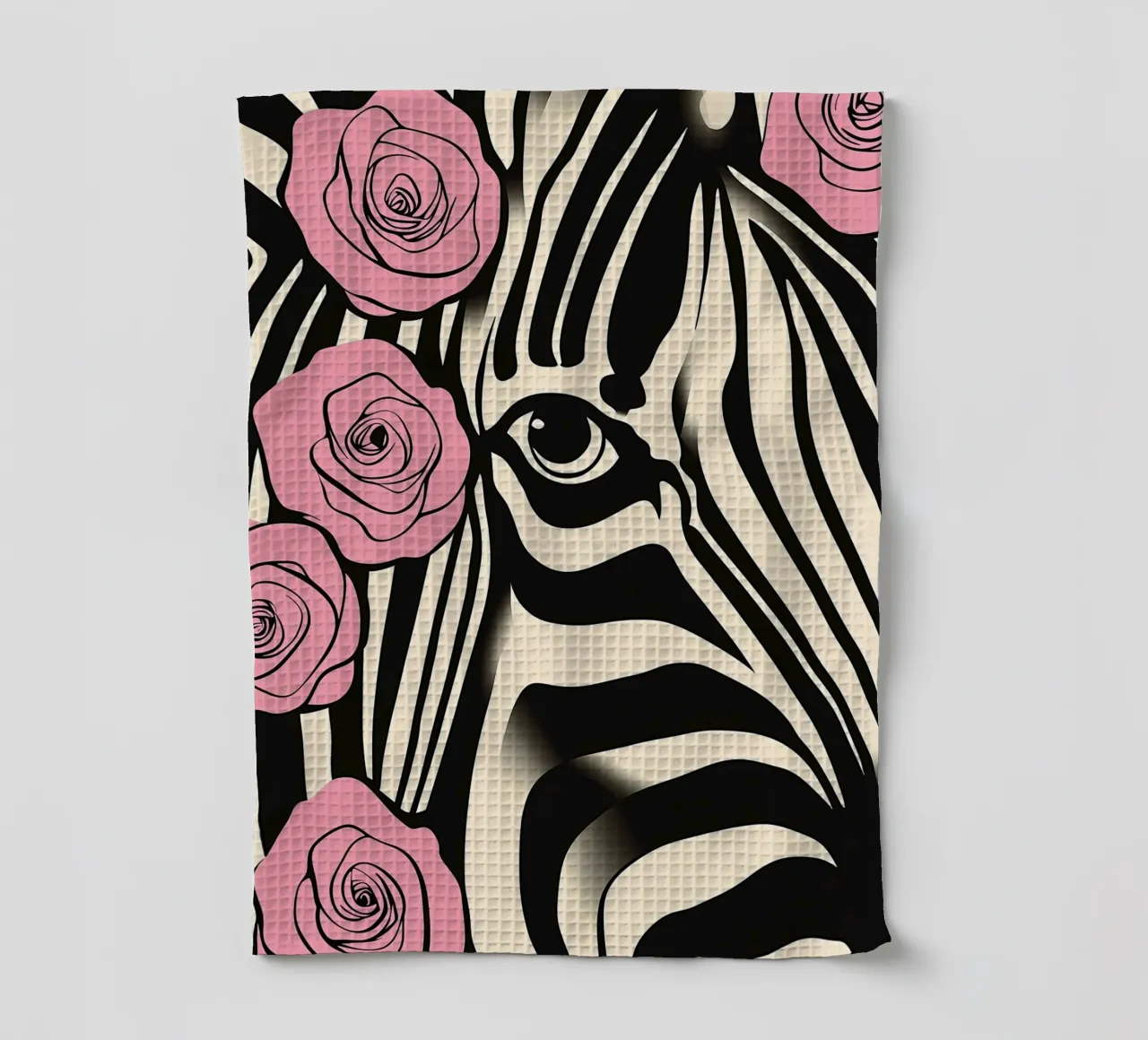 Ritratto di zebra con rose rosa | Pop Art decorativa canovaccio da cucina da Autofocus