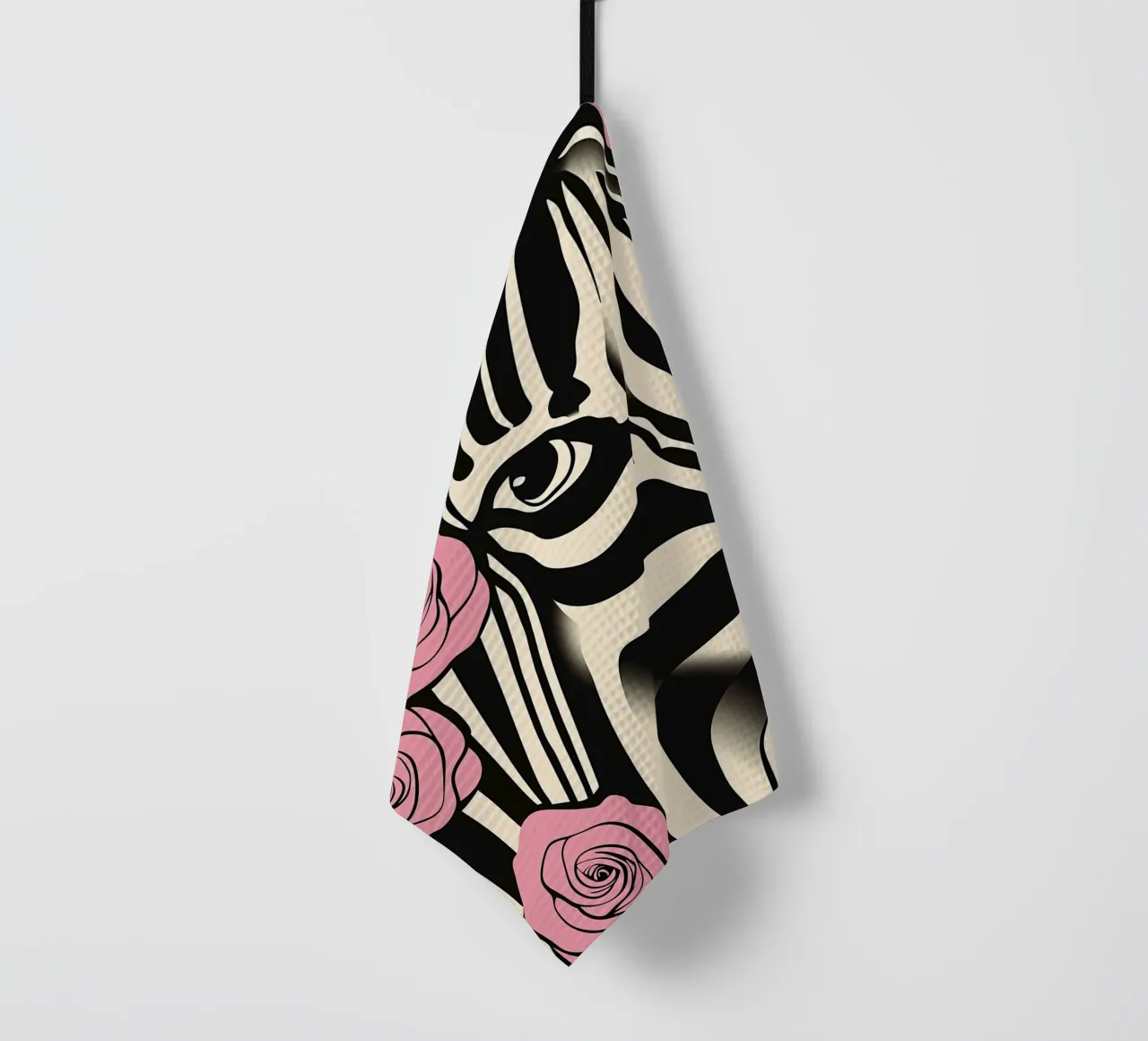 Ritratto di zebra con rose rosa | Pop Art decorativa canovaccio da cucina da Autofocus