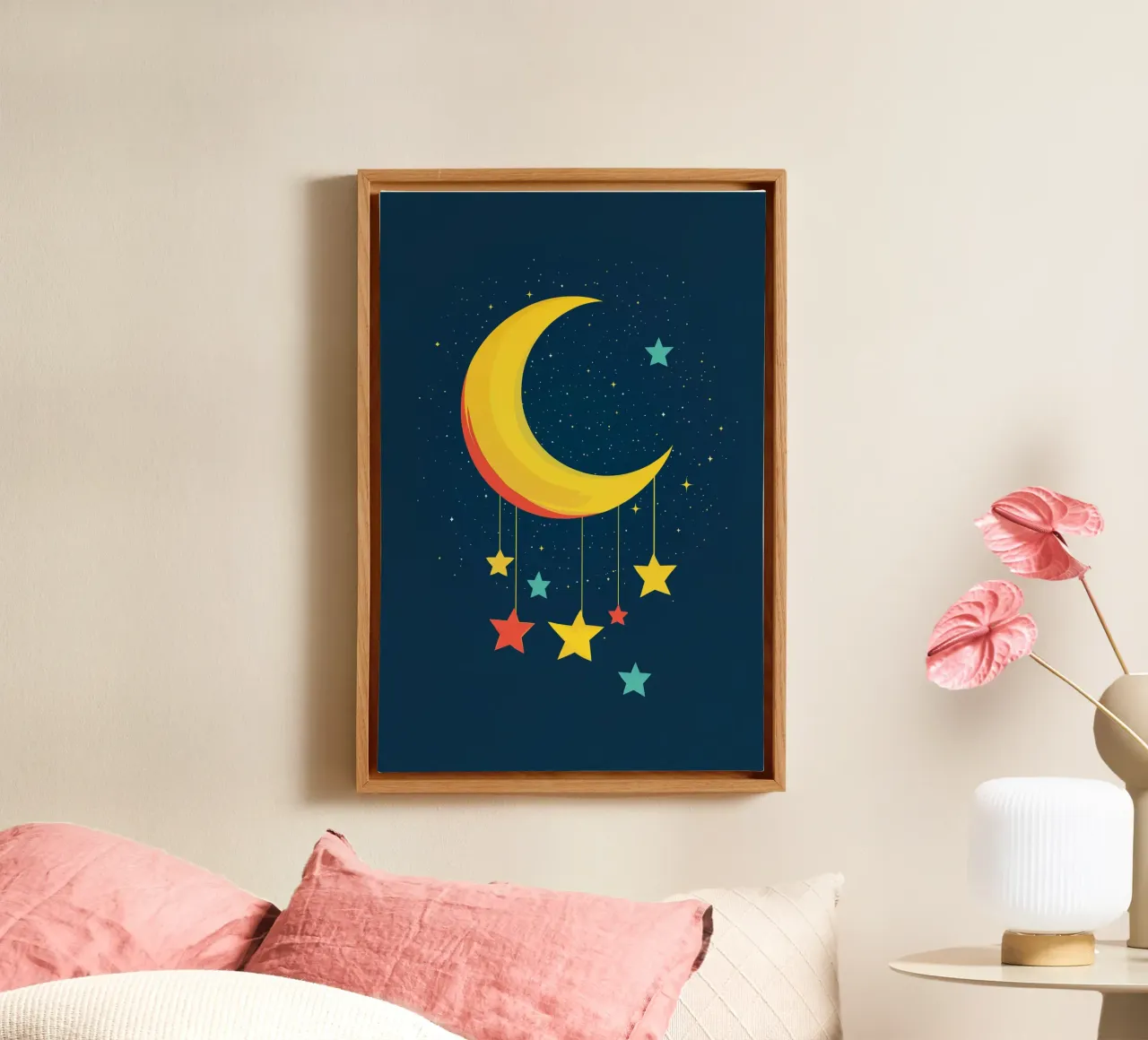 Luna in una notte stellata tela con Cornice a cassetta da DreamPixel