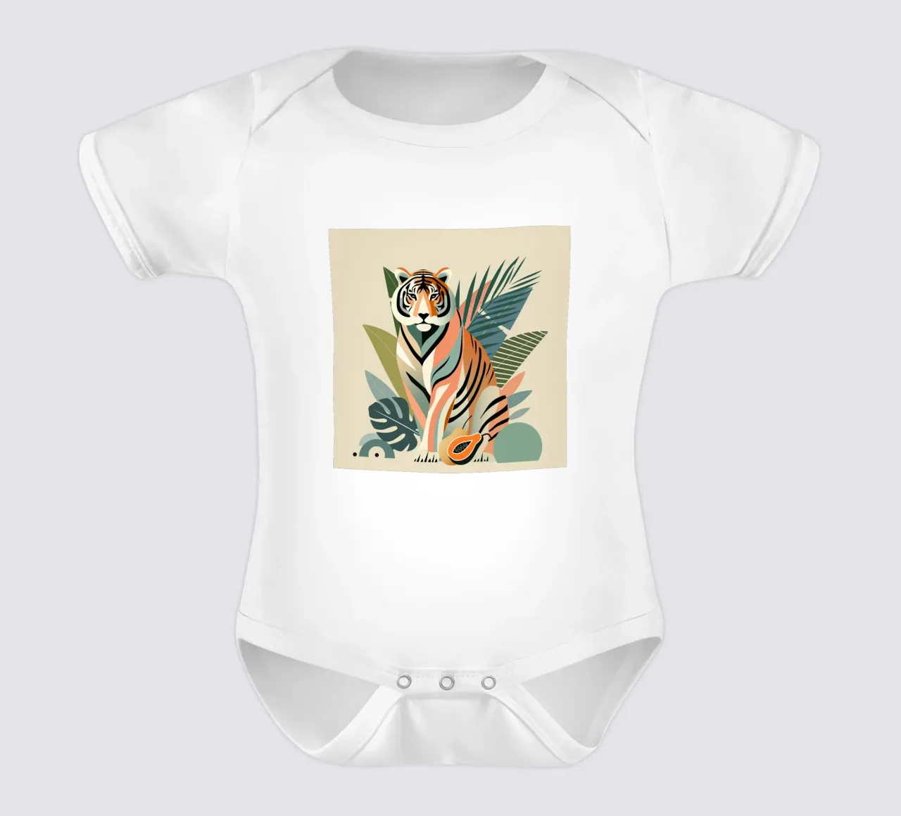 Tigers in the tropical jungle - Harmonious colour composition short-sleeve baby romper by namosh
