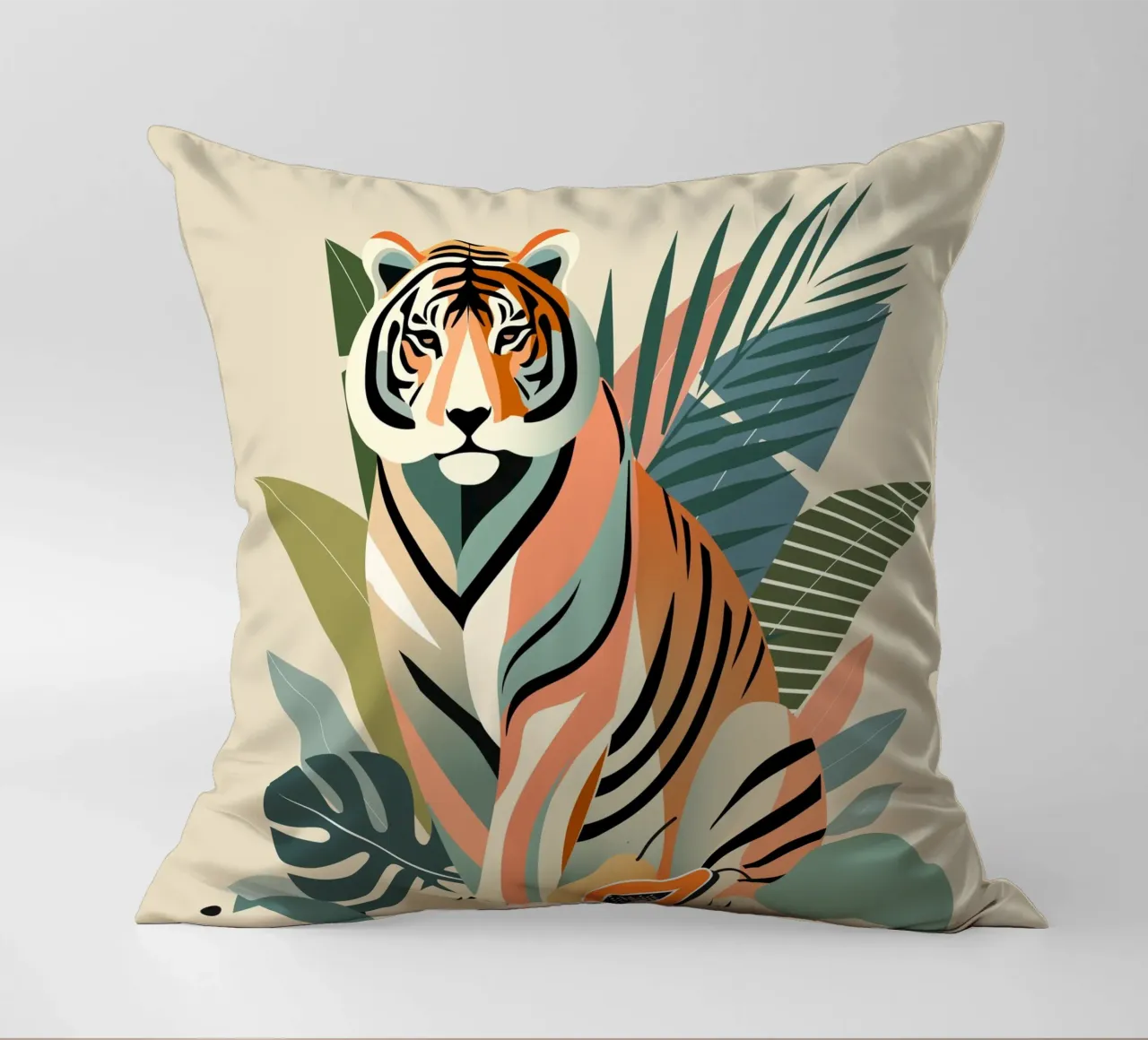 Tigers in the tropical jungle - Harmonious colour composition decorative cushion by namosh