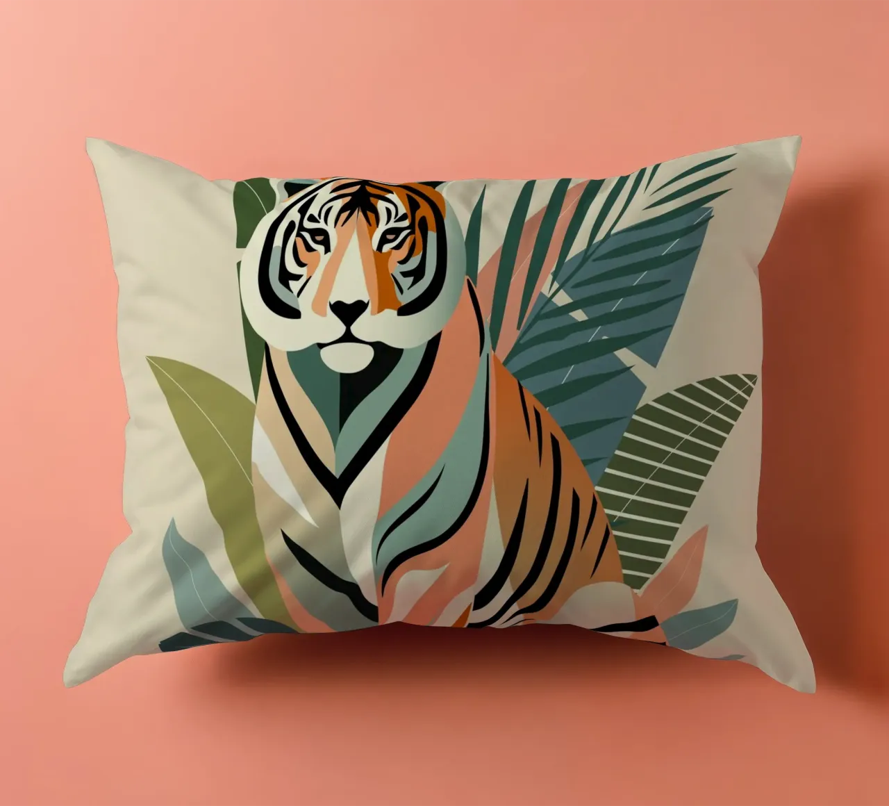Tigers in the tropical jungle - Harmonious colour composition decorative cushion by namosh