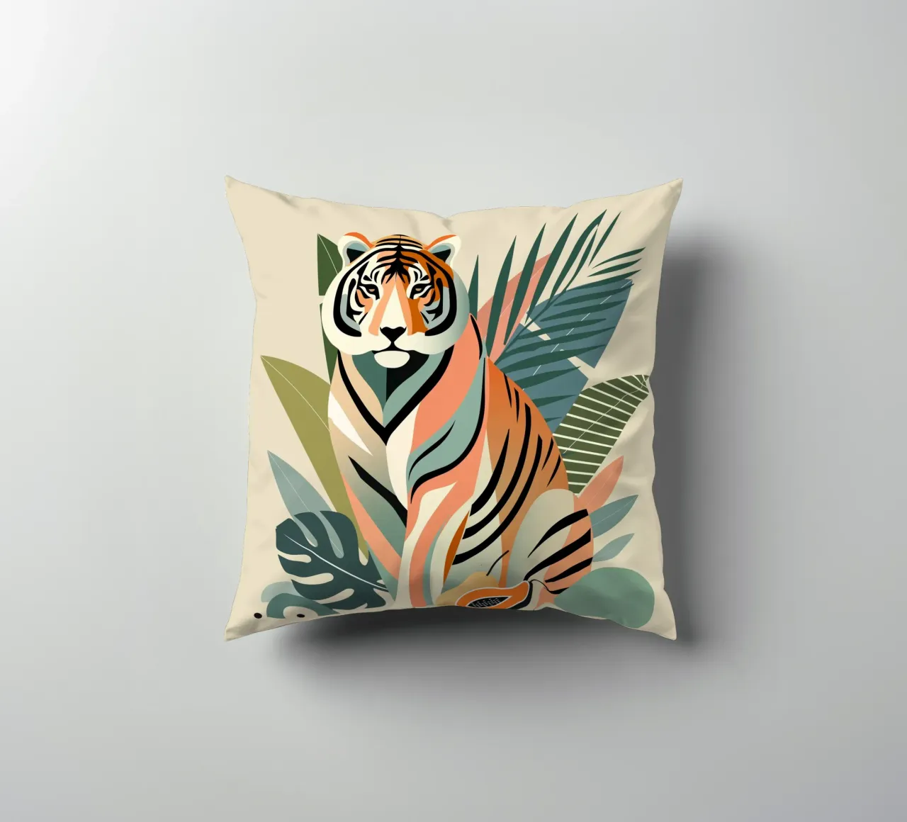 Tigers in the tropical jungle - Harmonious colour composition decorative cushion by namosh