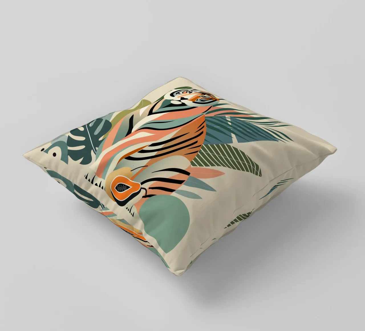 Tigers in the tropical jungle - Harmonious colour composition decorative cushion by namosh