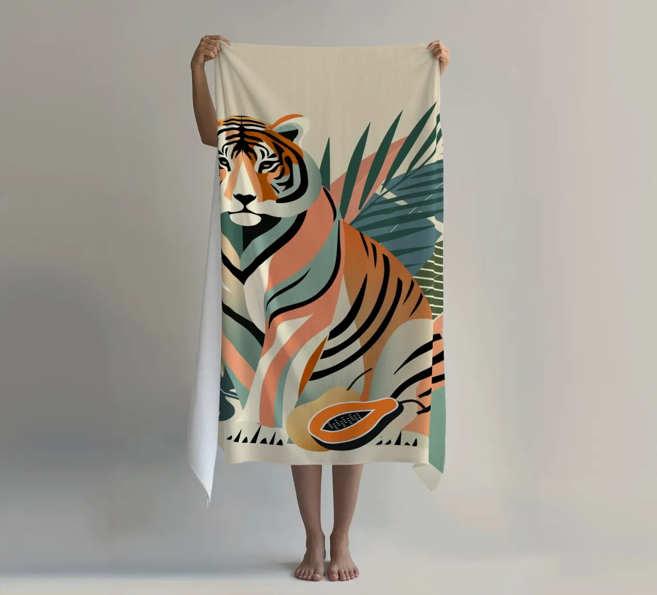Tigers in the tropical jungle - Harmonious colour composition beach towel by namosh